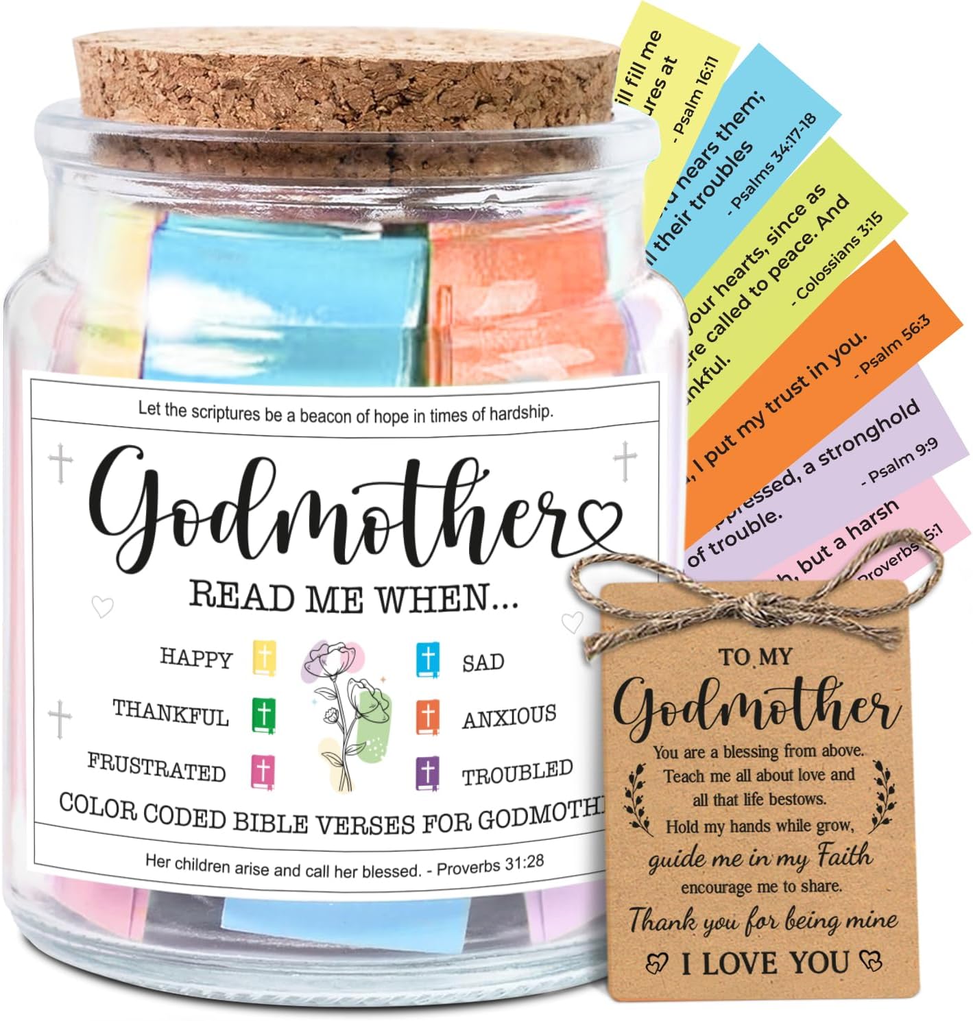 NewEleven Gifts For Godmother - Christian Gift for Godmothers, Proposal Gifts, Promoted to Godmother Gift - Meaningful Present from Godchild, Kids - Bible Verse Jar