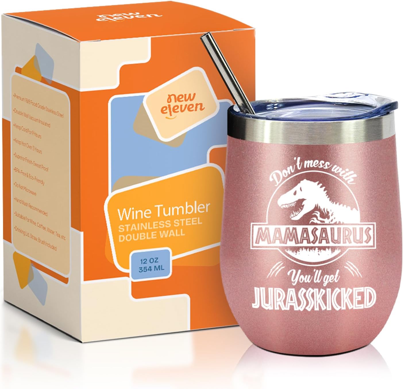 Mamasaurus - Gifts For Mom - 12 Oz Wine Tumbler