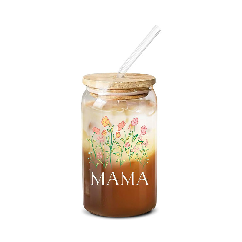 Mama And Flowers- 16 Oz Coffee Glass