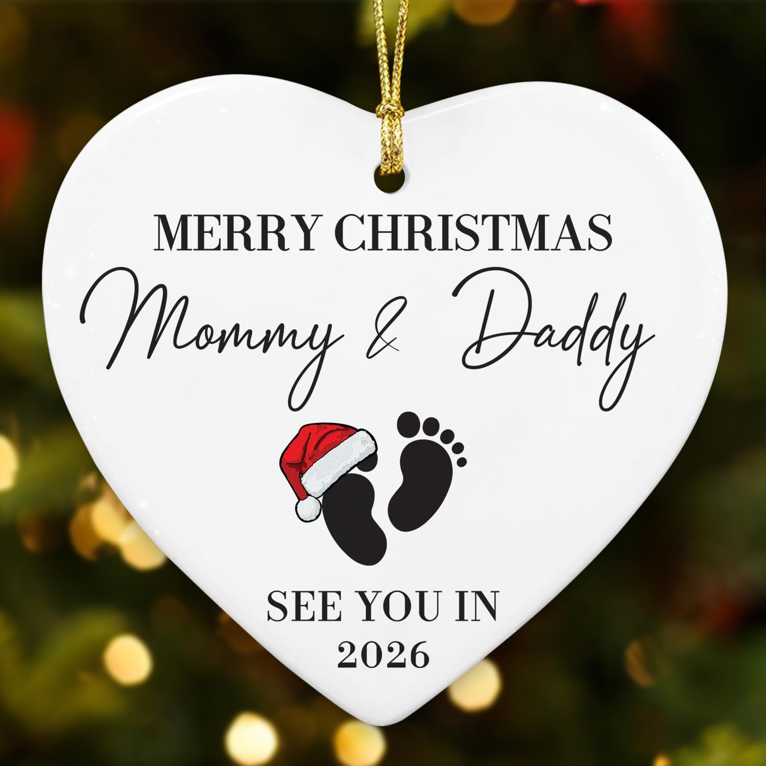 Heart-Shaped Ceramic Christmas Ornament – “See You in 2026” Holiday Decoration