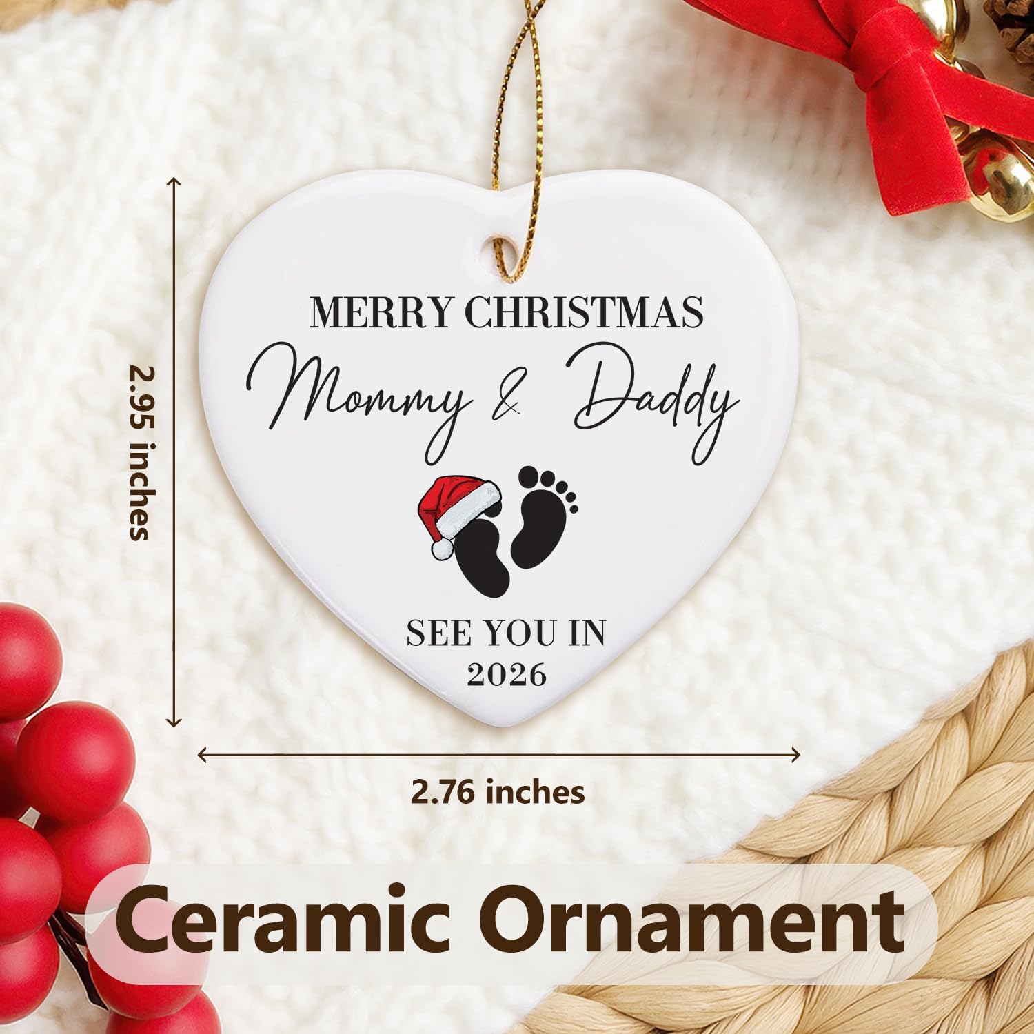 Heart-Shaped Ceramic Christmas Ornament – “See You in 2026” Holiday Decoration