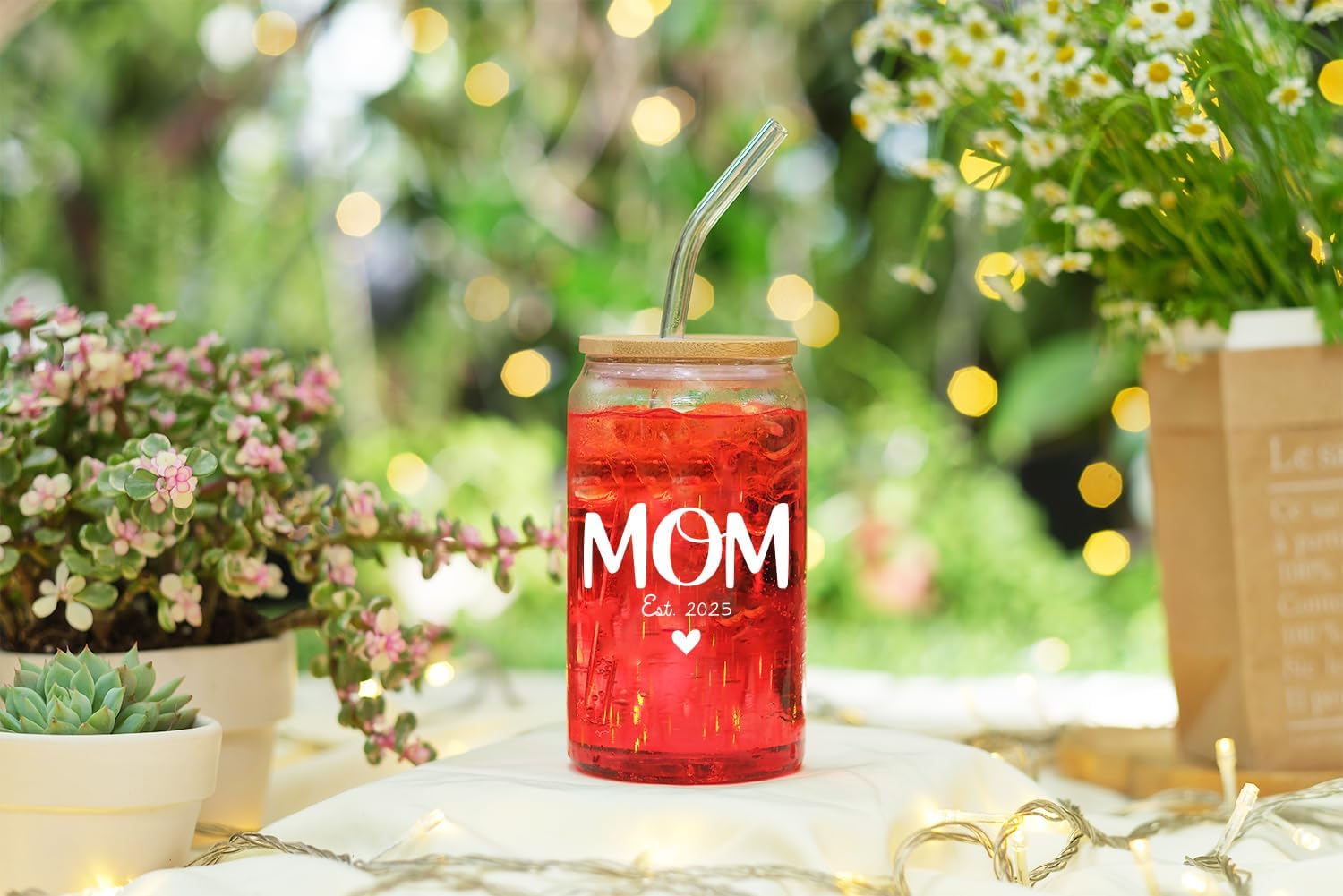 Mom Est 2025 - 16 Oz Coffee Glass