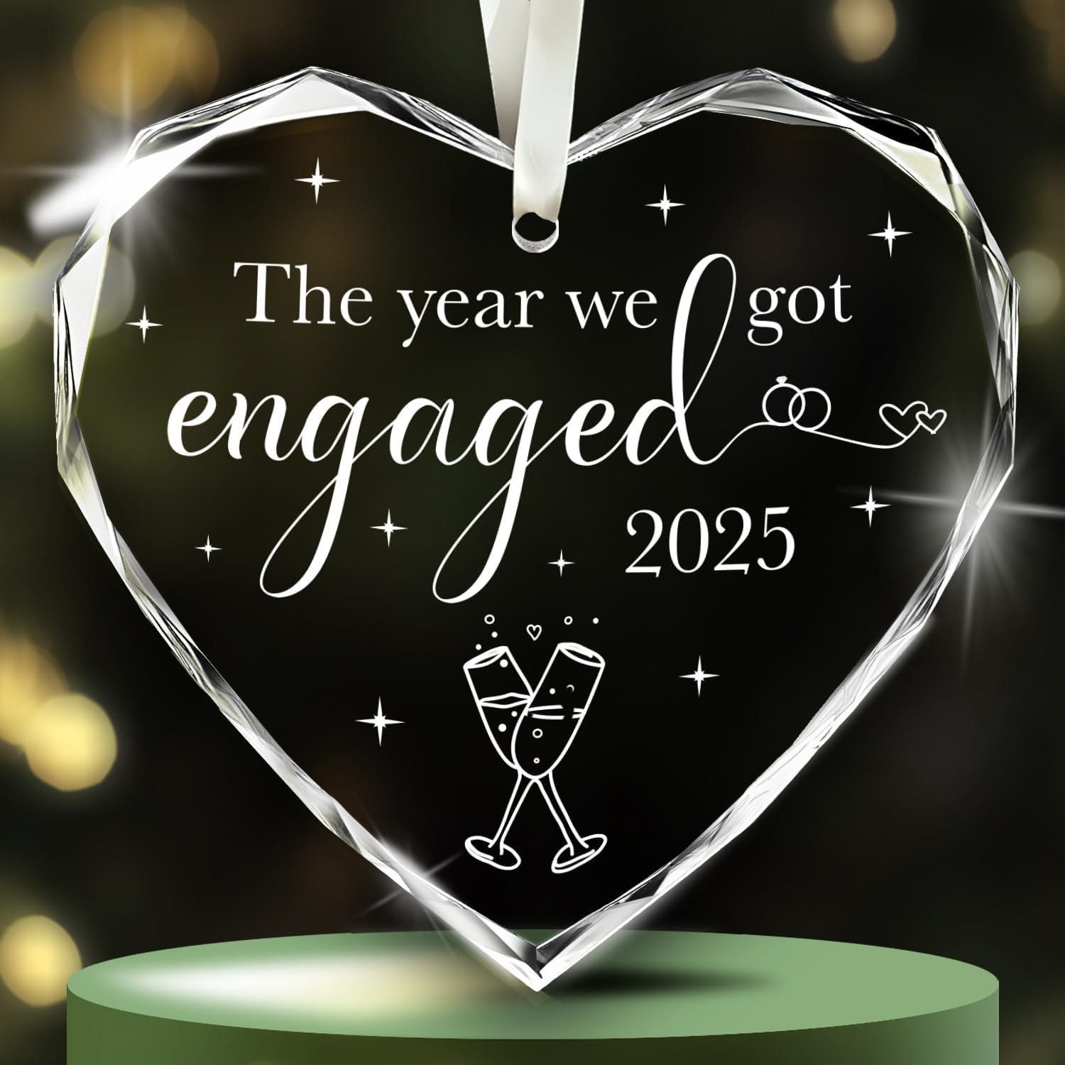 The Year We Got Engaged 2025 - Heart Glass Ornament