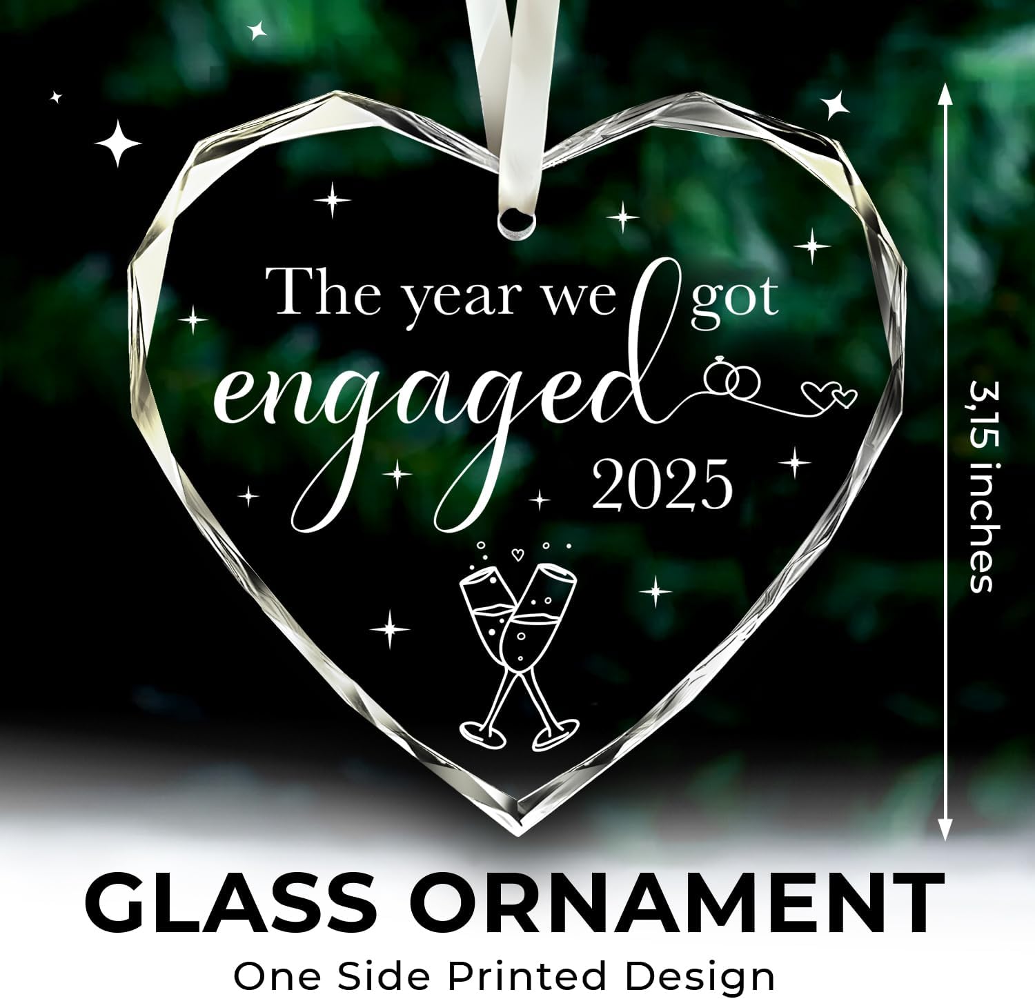 The Year We Got Engaged 2025 - Heart Glass Ornament