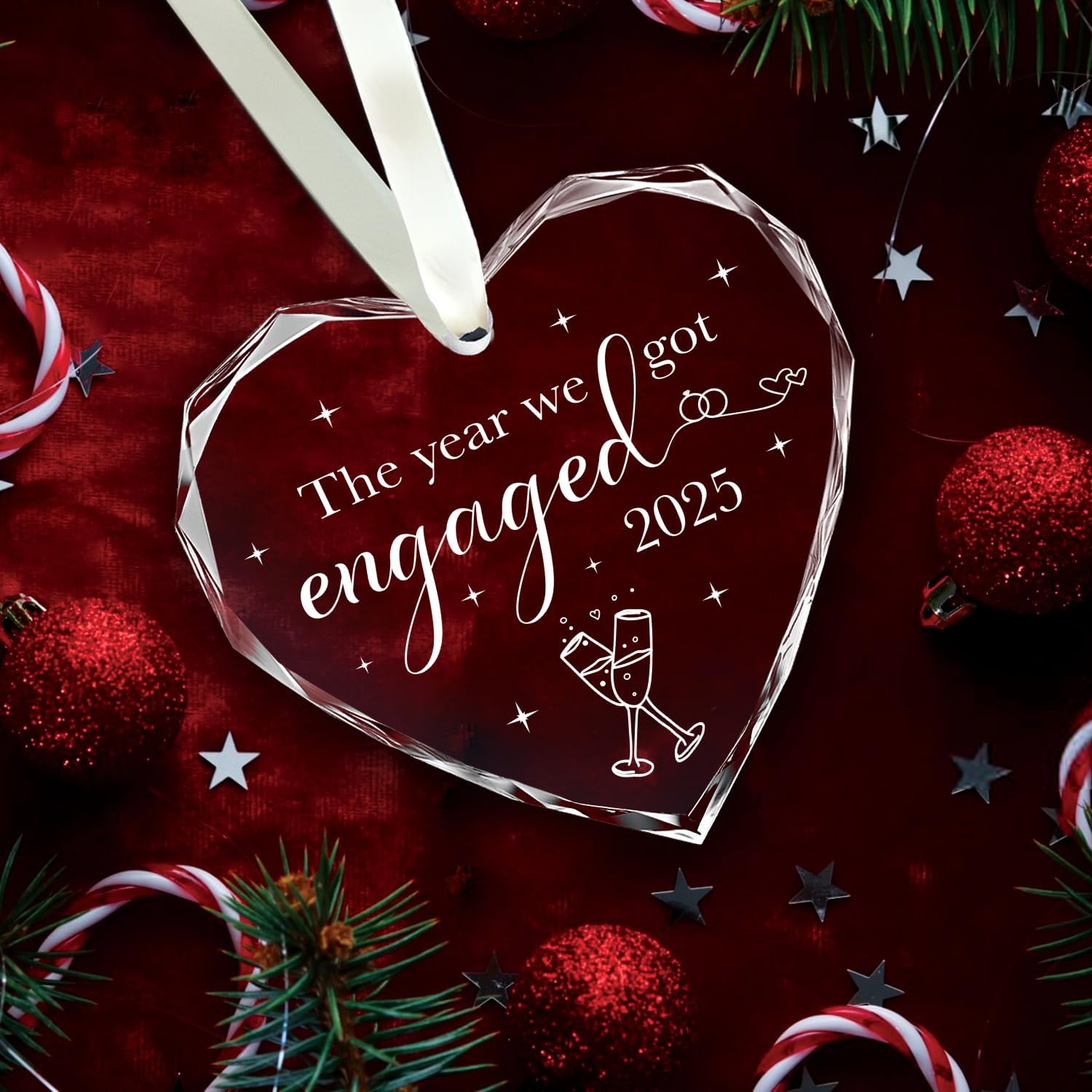 The Year We Got Engaged 2025 - Heart Glass Ornament