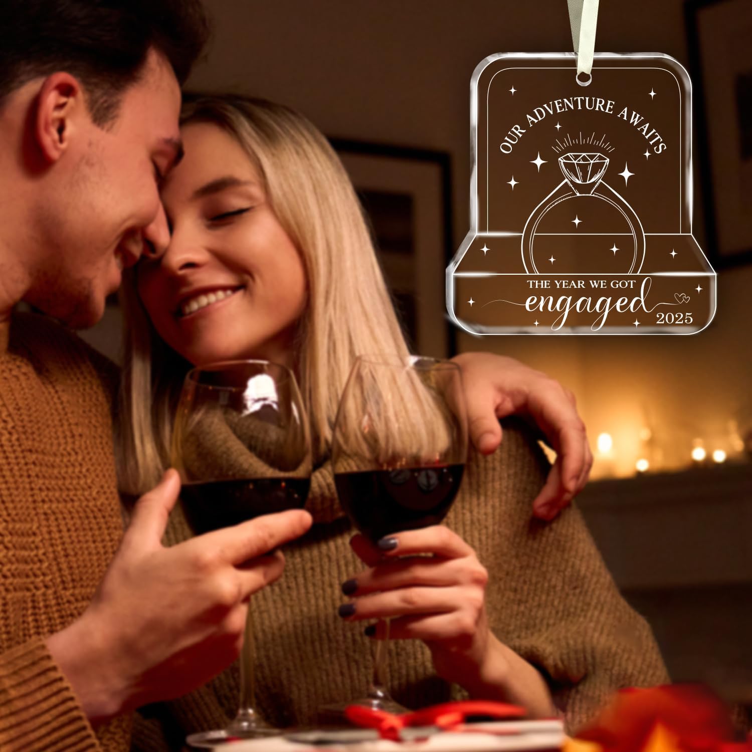 Our Adventure Awaits The Year We Got Engaged 2025 - Glass Christmas Ornaments