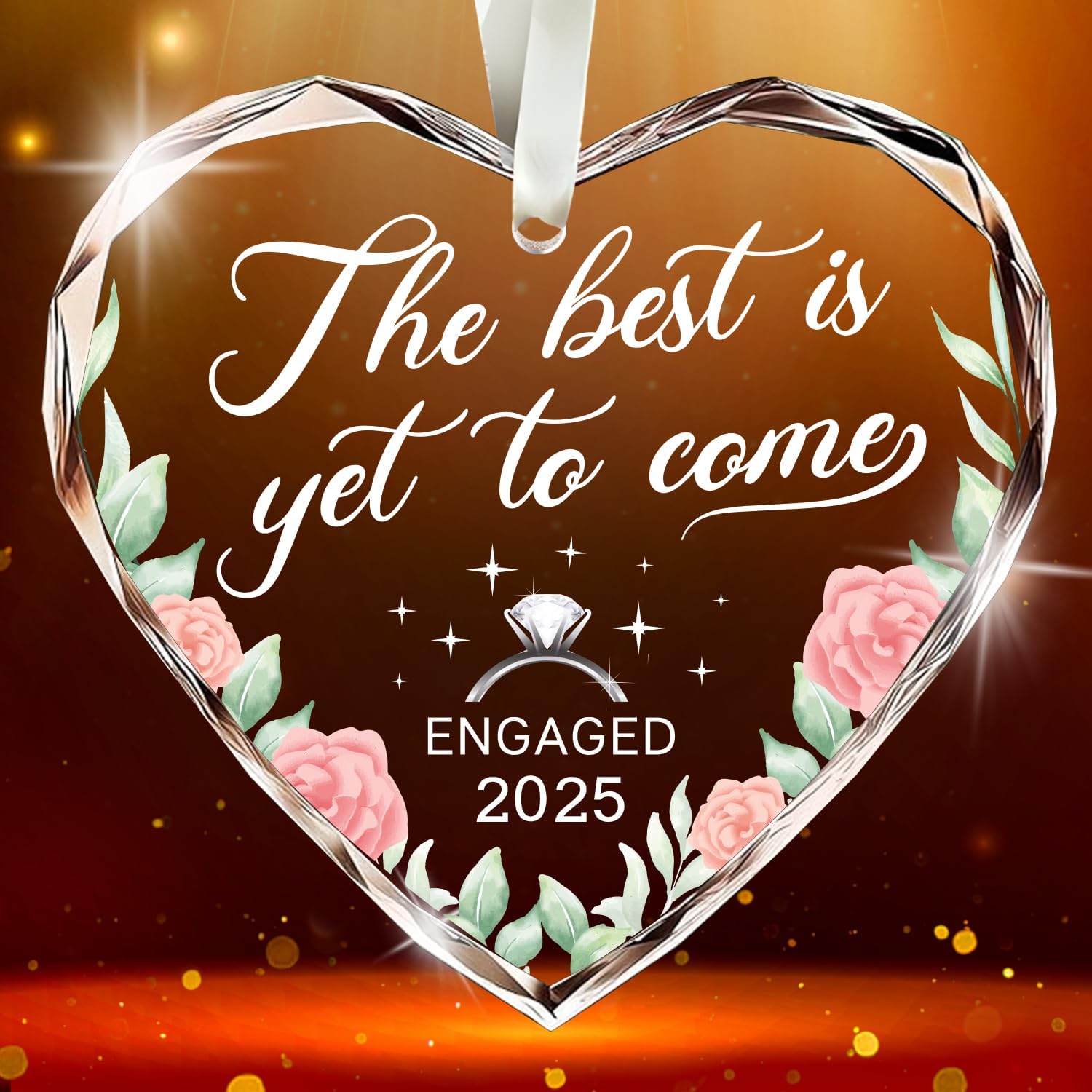 The Best Is Yet To Come Engaged 2025 - Heart Glass Ornament