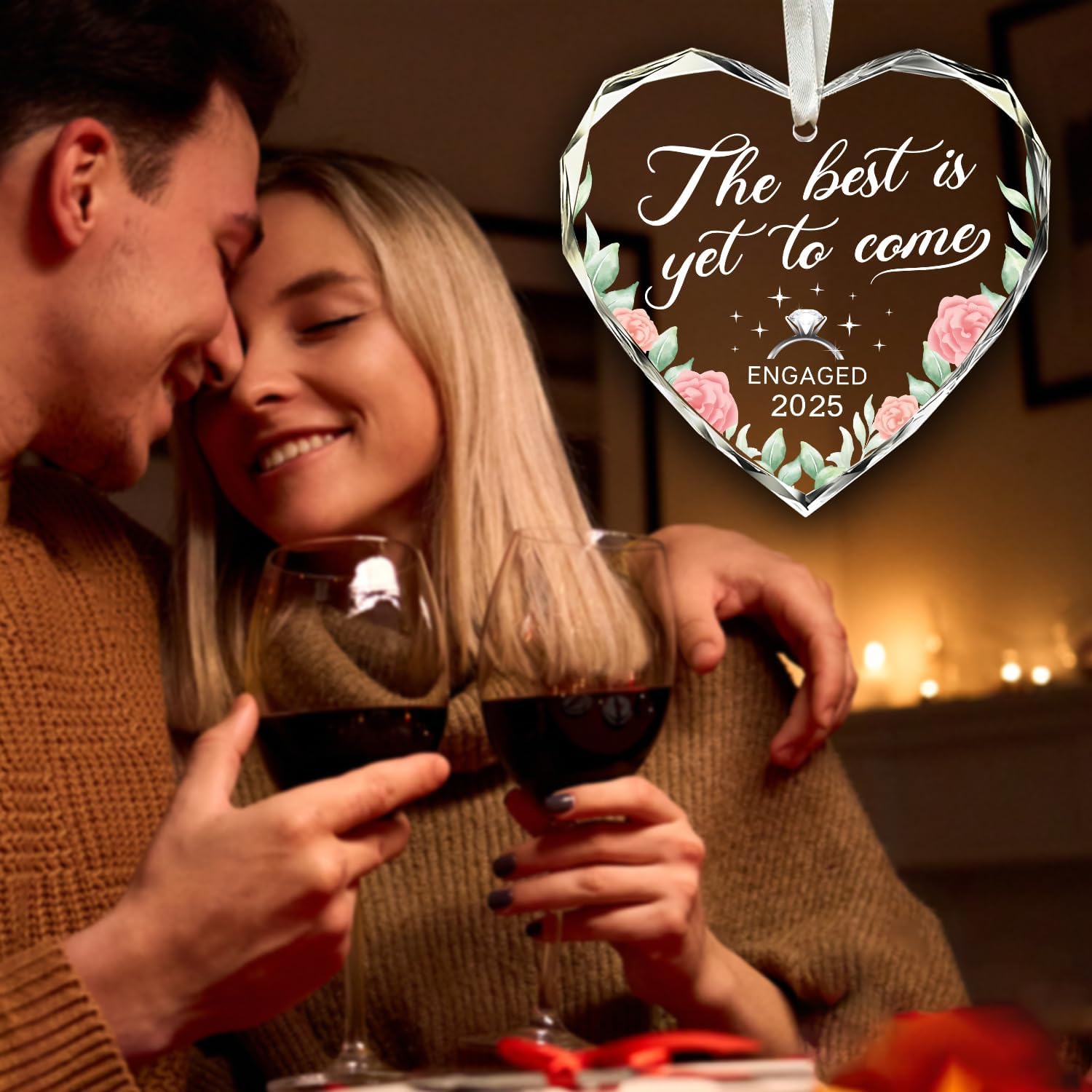 The Best Is Yet To Come Engaged 2025 - Heart Glass Ornament