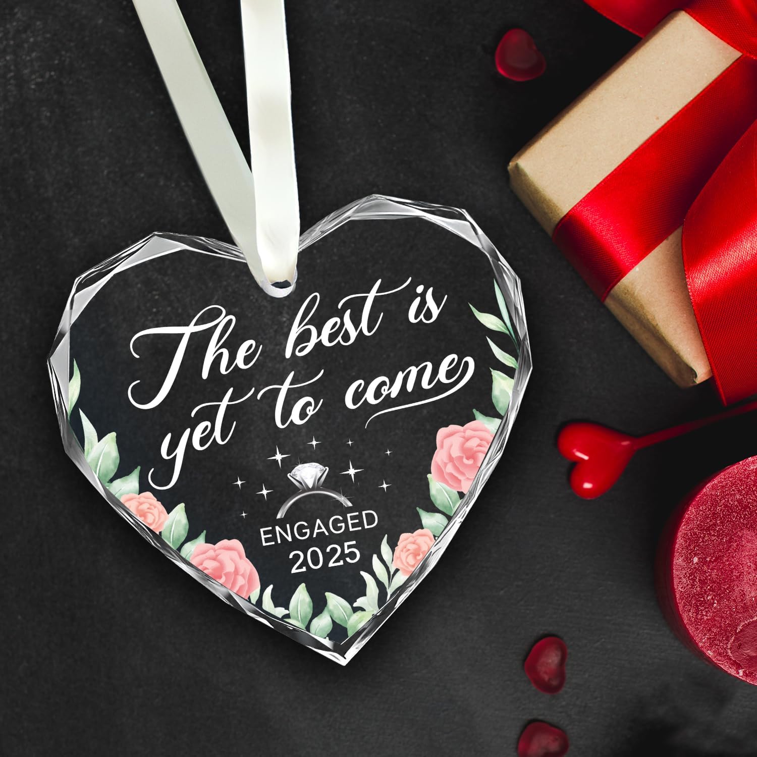 The Best Is Yet To Come Engaged 2025 - Heart Glass Ornament