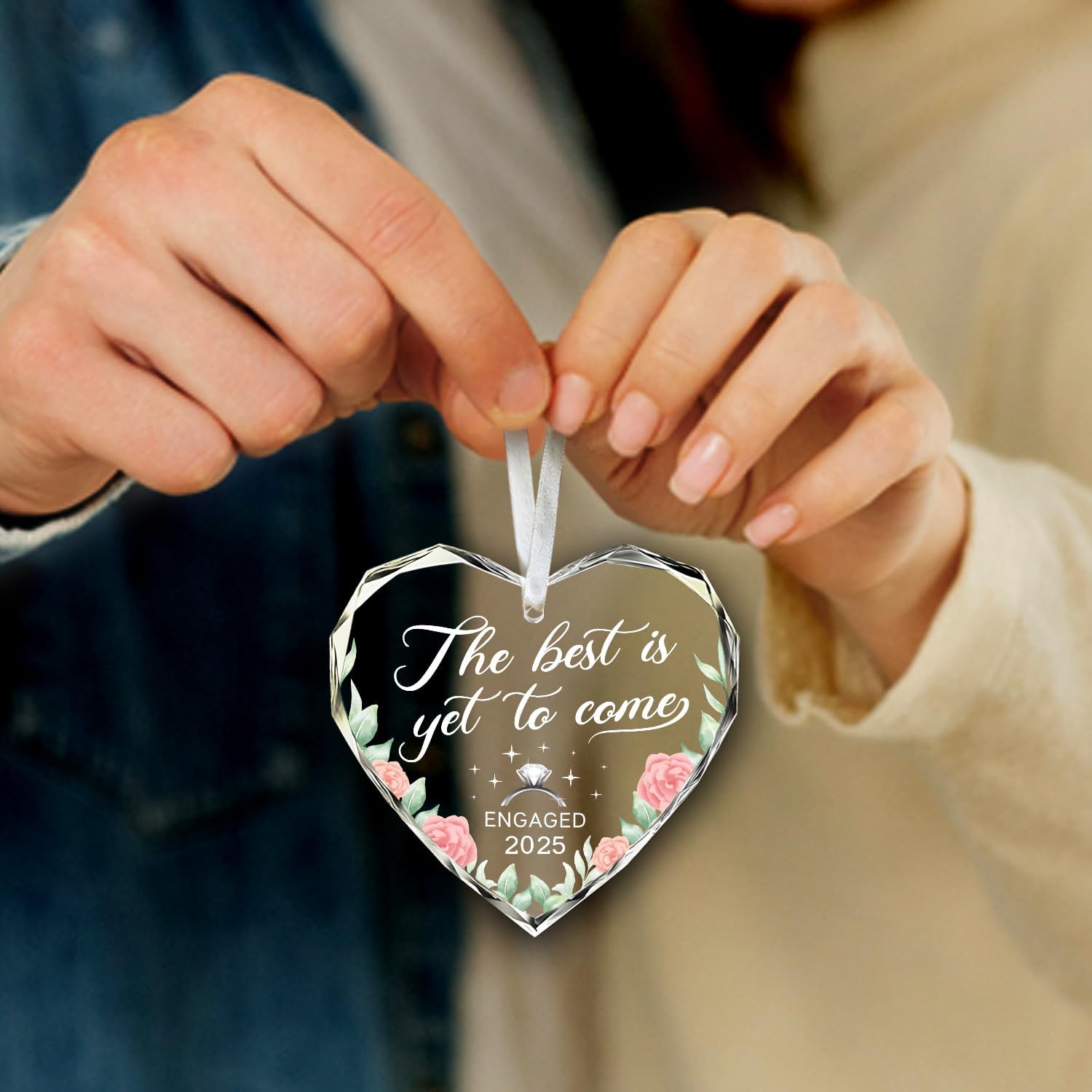 The Best Is Yet To Come Engaged 2025 - Heart Glass Ornament