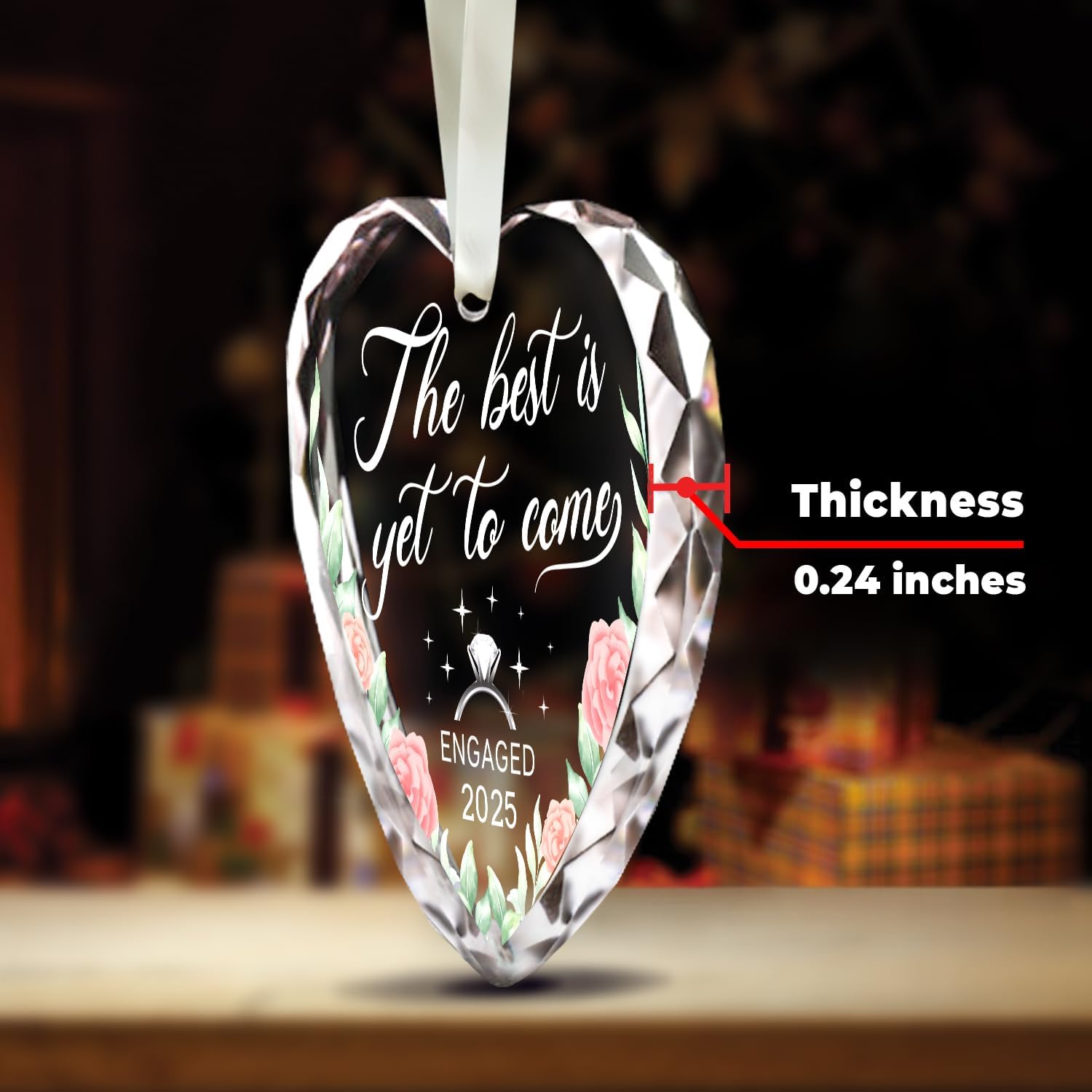 The Best Is Yet To Come Engaged 2025 - Heart Glass Ornament