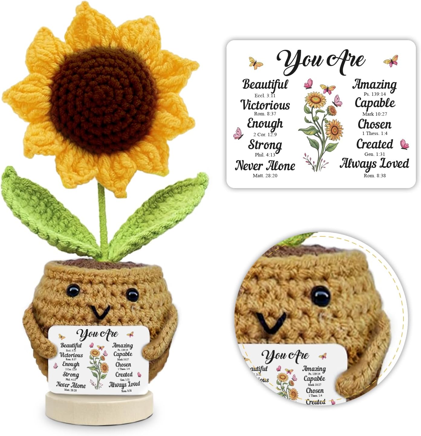 NewEleven Handmade Positive Sunflower Doll Crochet with Card