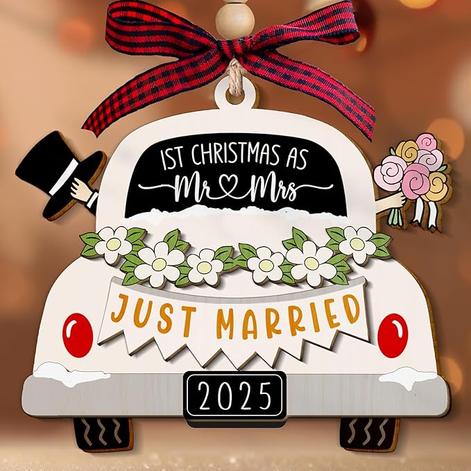 First Christmas As Mr and Mrs 2025 + Just Married - Wooden Ornament
