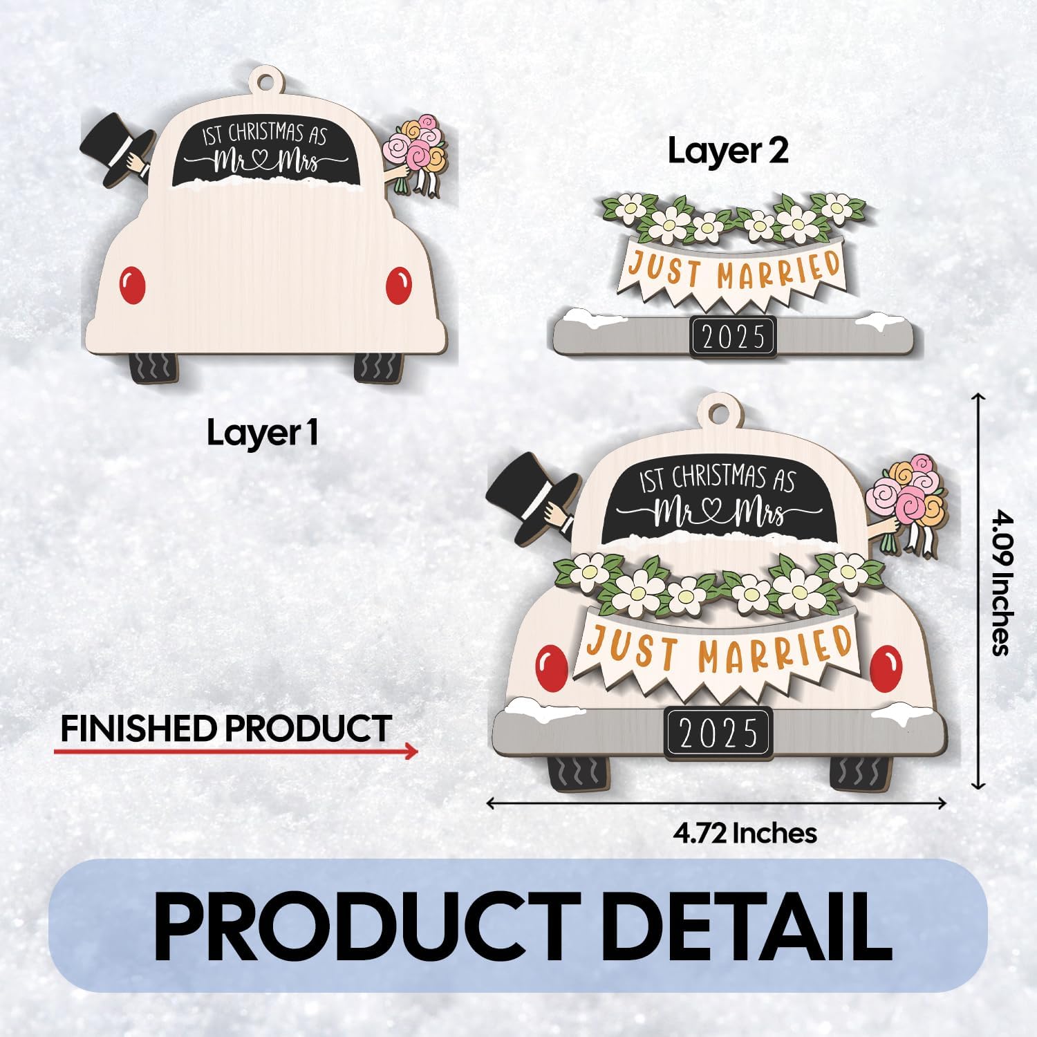 First Christmas As Mr and Mrs 2025 + Just Married - Wooden Ornament