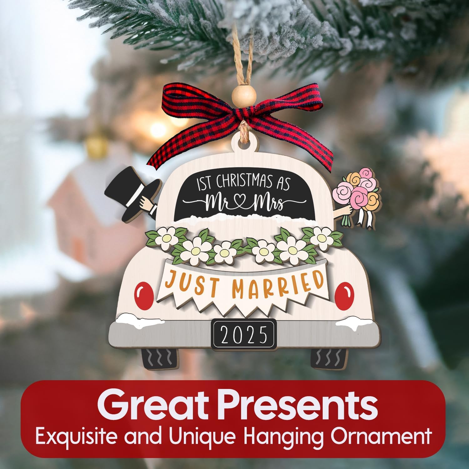 First Christmas As Mr and Mrs 2025 + Just Married - Wooden Ornament