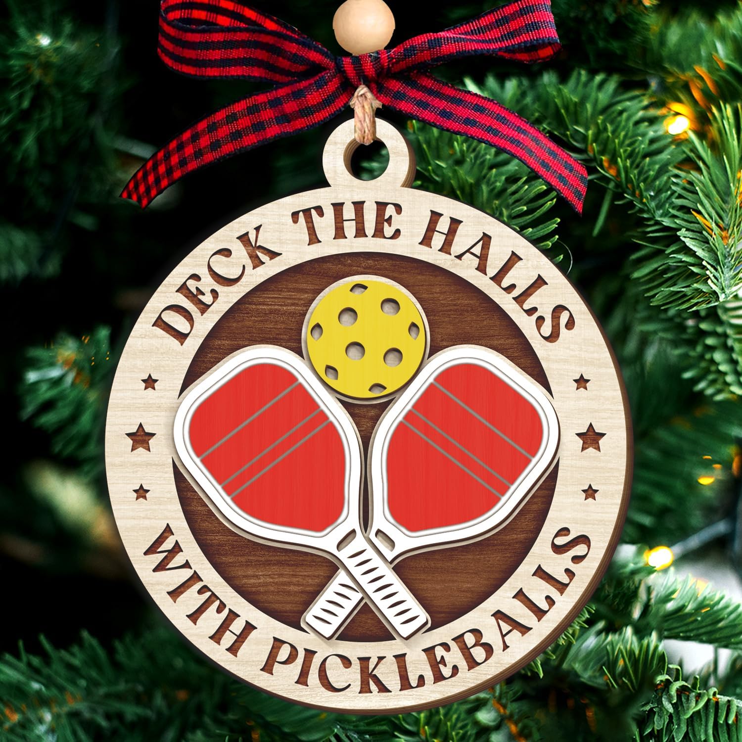 Pickleball Christmas - Wooden Ornament