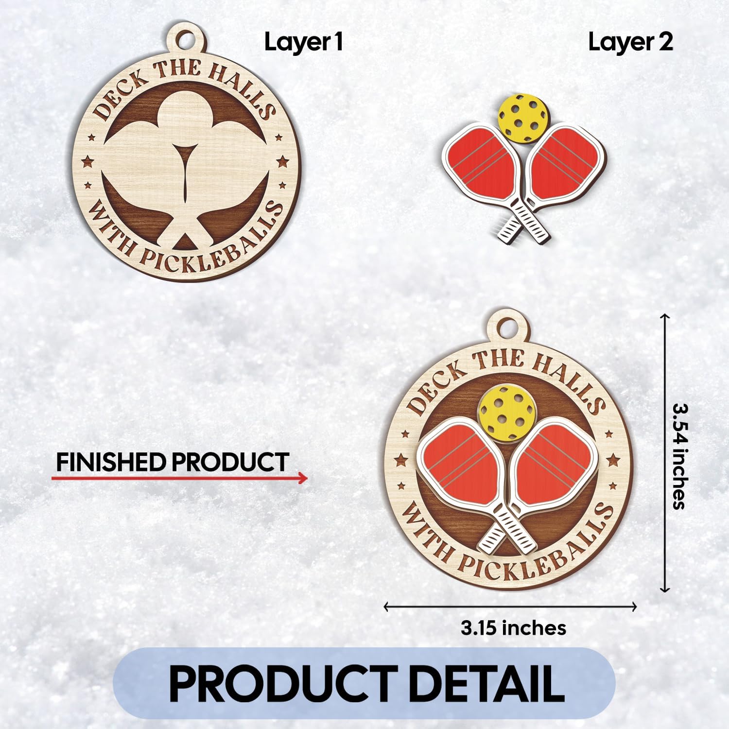 Pickleball Christmas - Wooden Ornament