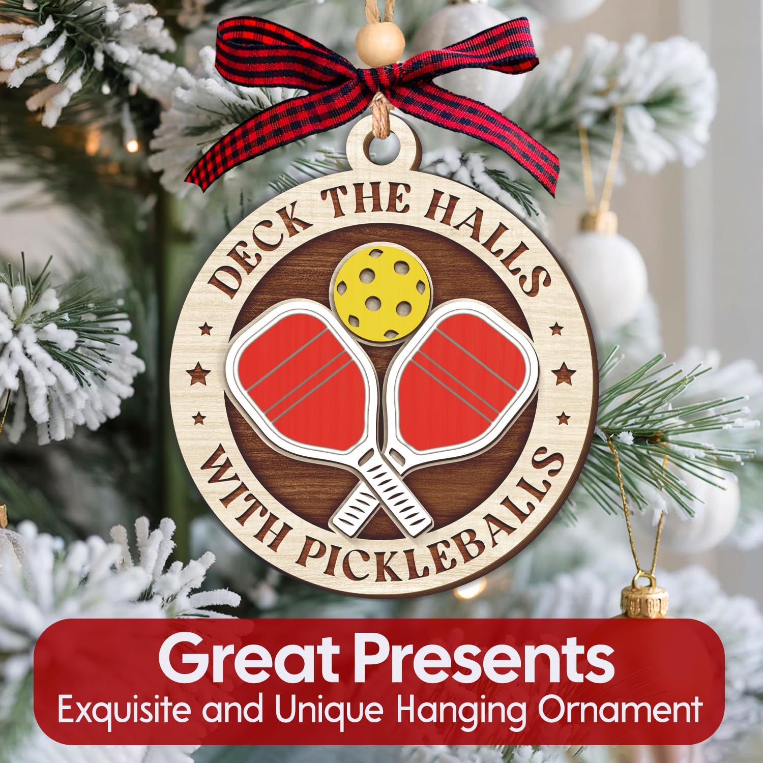 Pickleball Christmas - Wooden Ornament