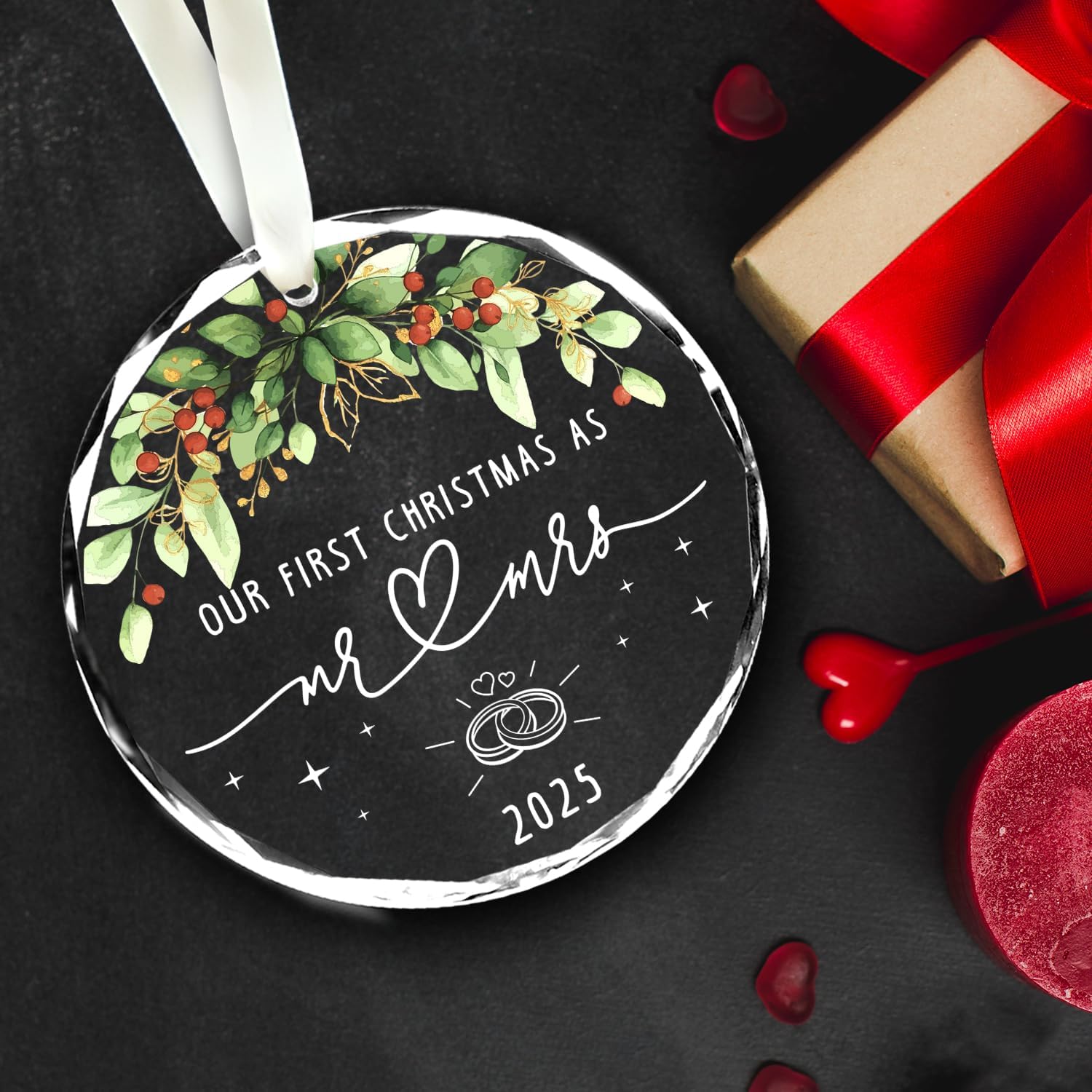 Our First Christmas as Mr and Mrs 2025 - Glass Ornament
