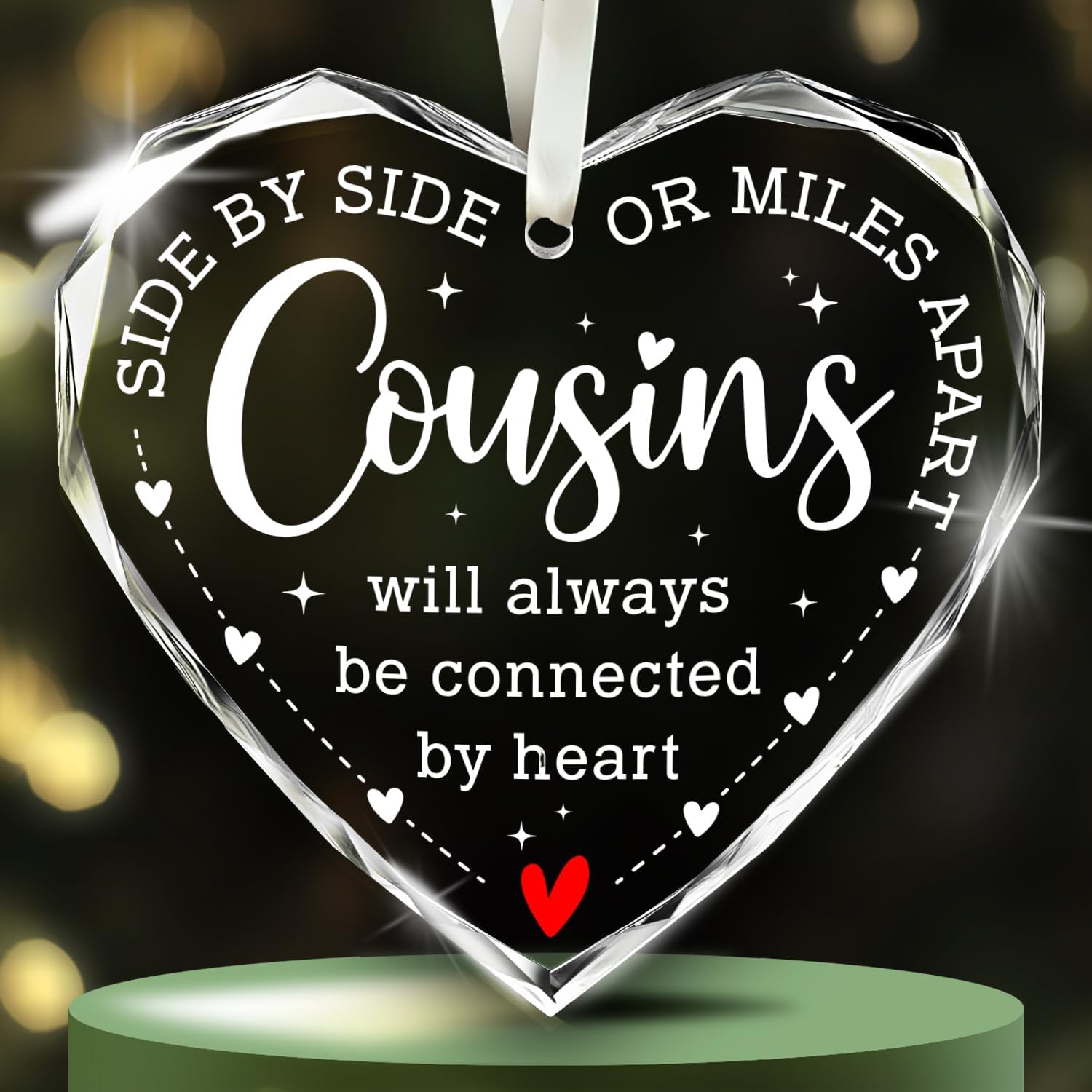 Side By Side Or Miles Apart - Cousins Will Always Be Connected By Heart - Glass Ornament