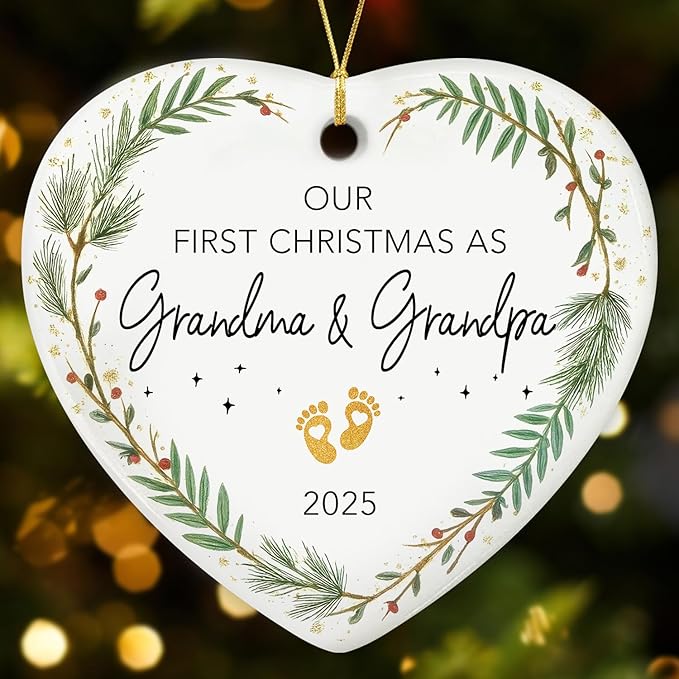 Our First Christmas As Grandma And Grandpa 2025 - Ceramic Ornament