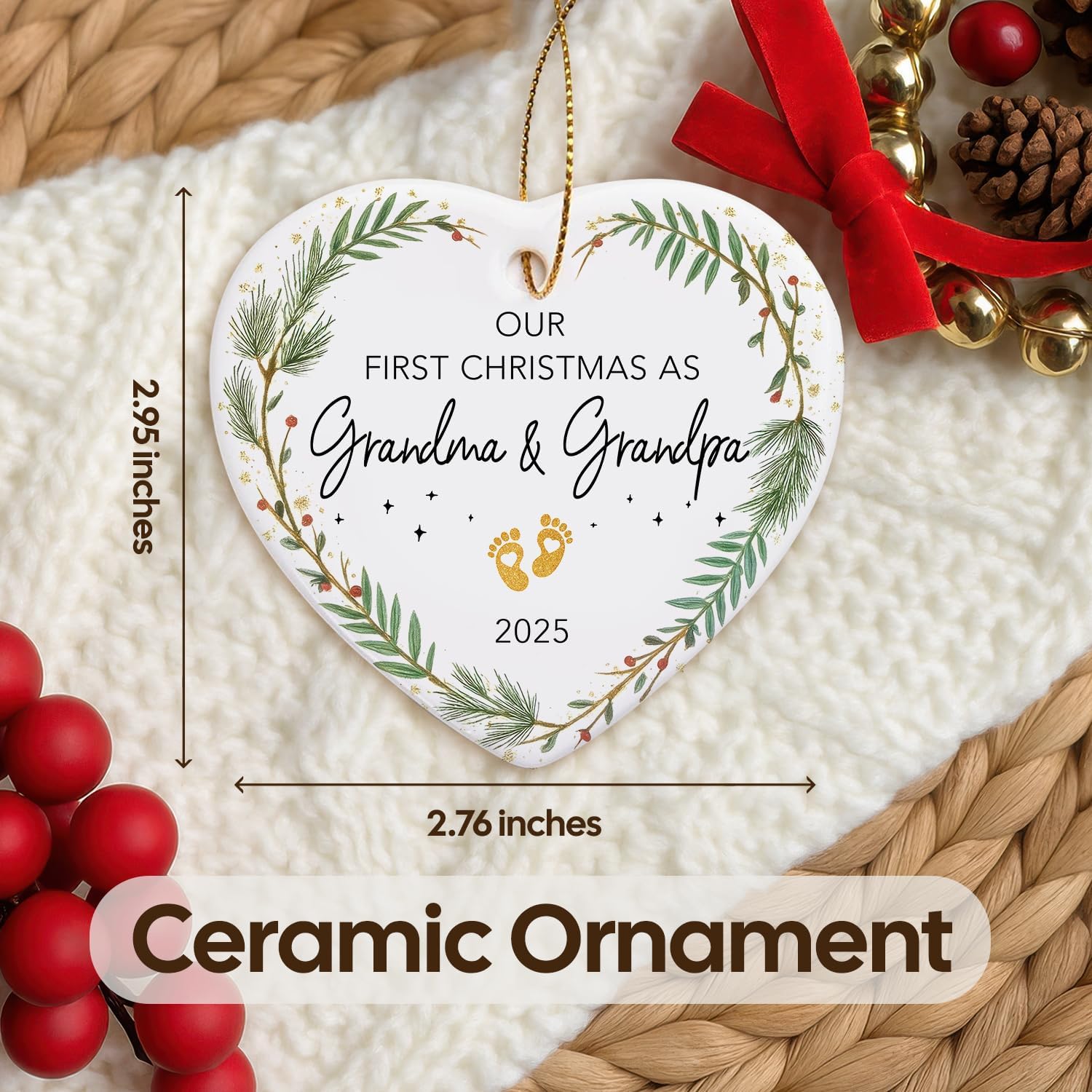 Our First Christmas As Grandma And Grandpa 2025 - Ceramic Ornament