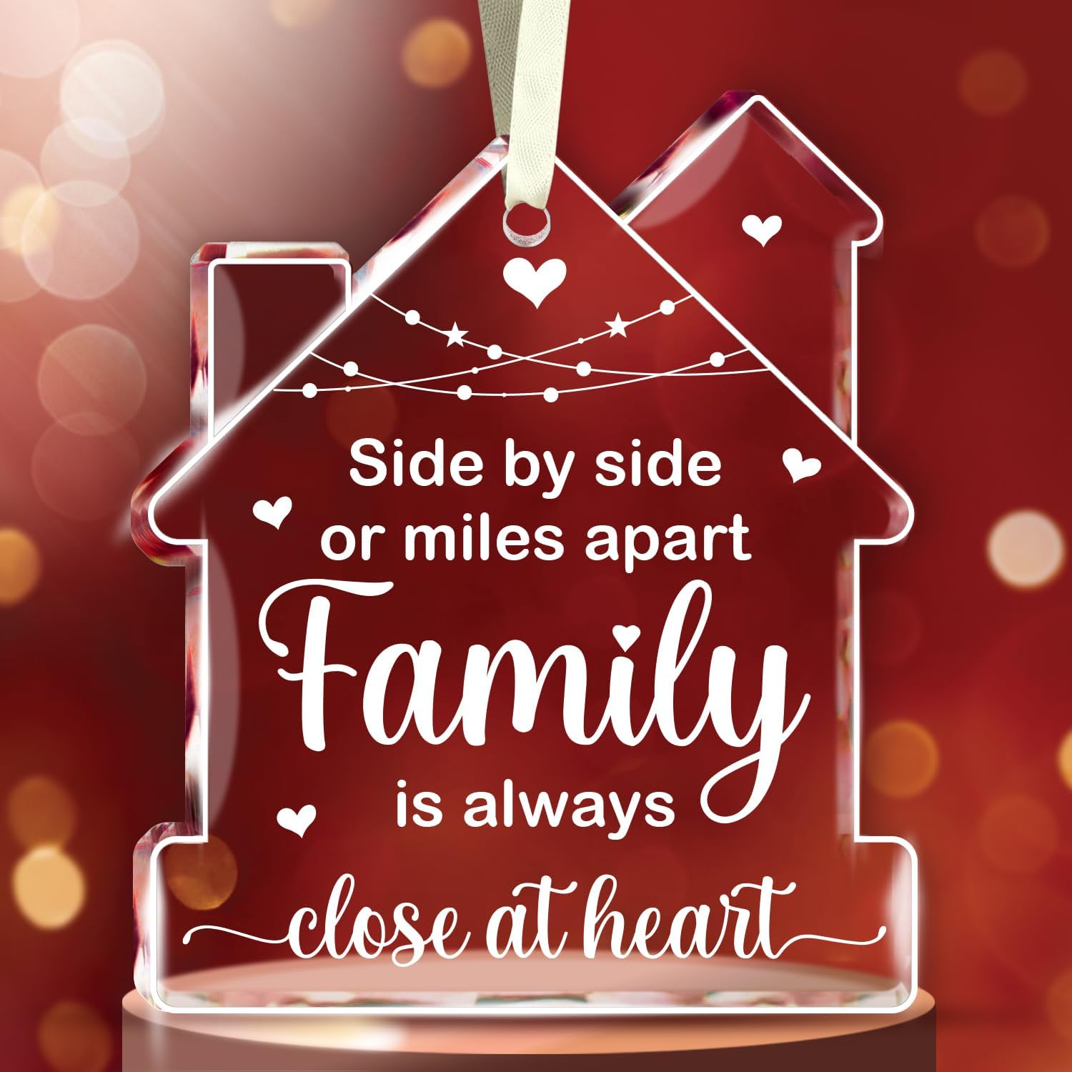 Side By Side Or Miles Apart - Family Is Always Close At Heart - Glass Ornament