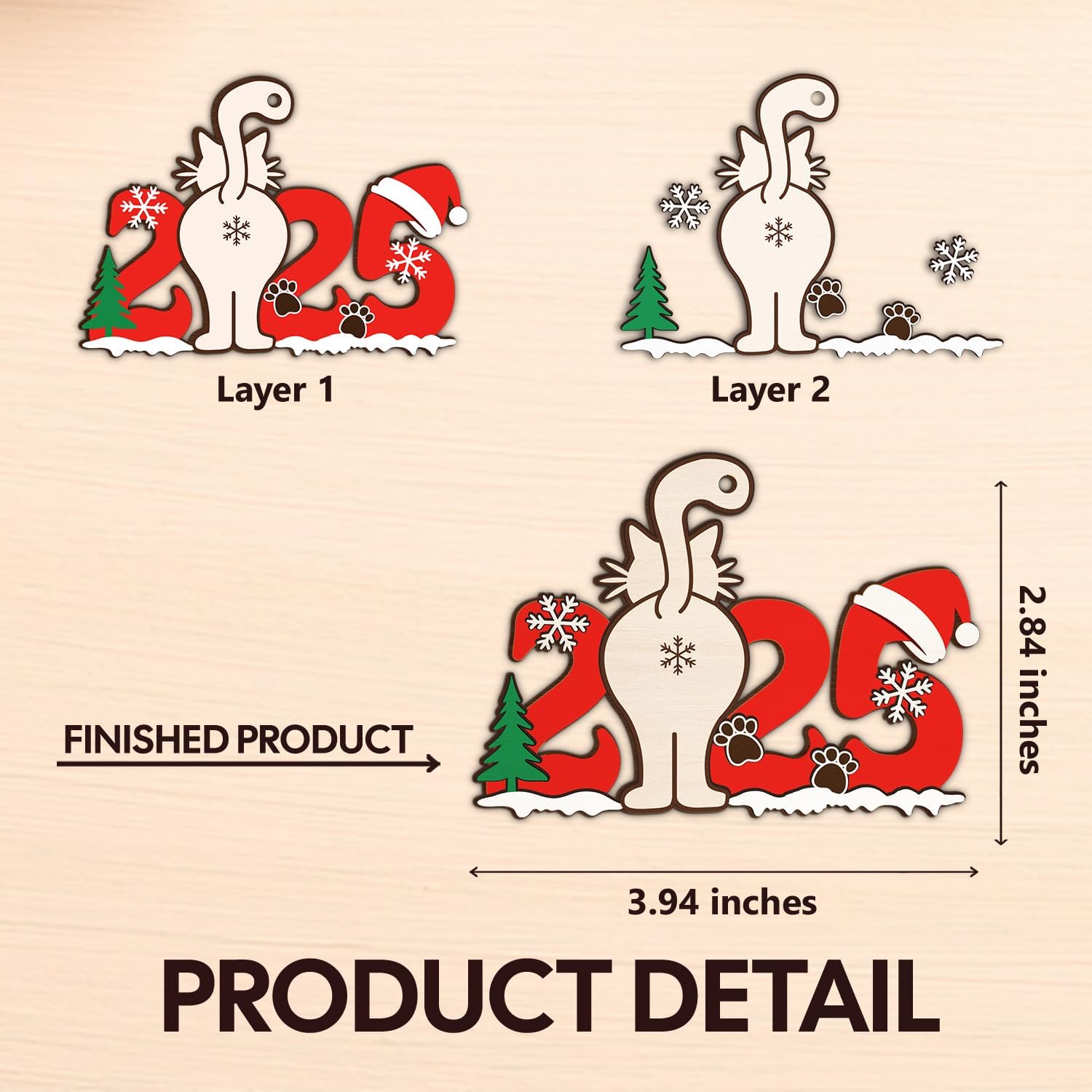 Cat 2025 - Wooden Ornament