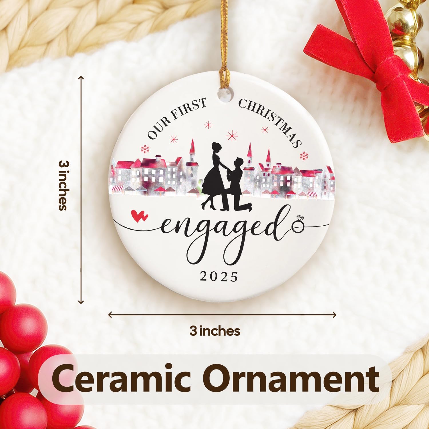 Our First Christmas Engaged 2025 - Ceramic Ornament