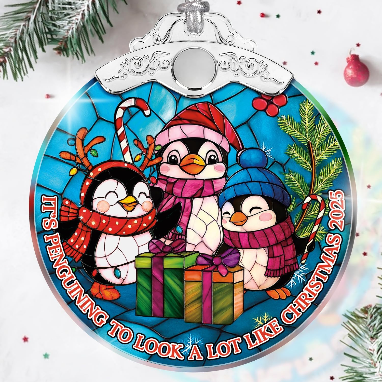 It’s Penguining to Look a Lot Like Christmas 2025 - Stained Glass Ornament