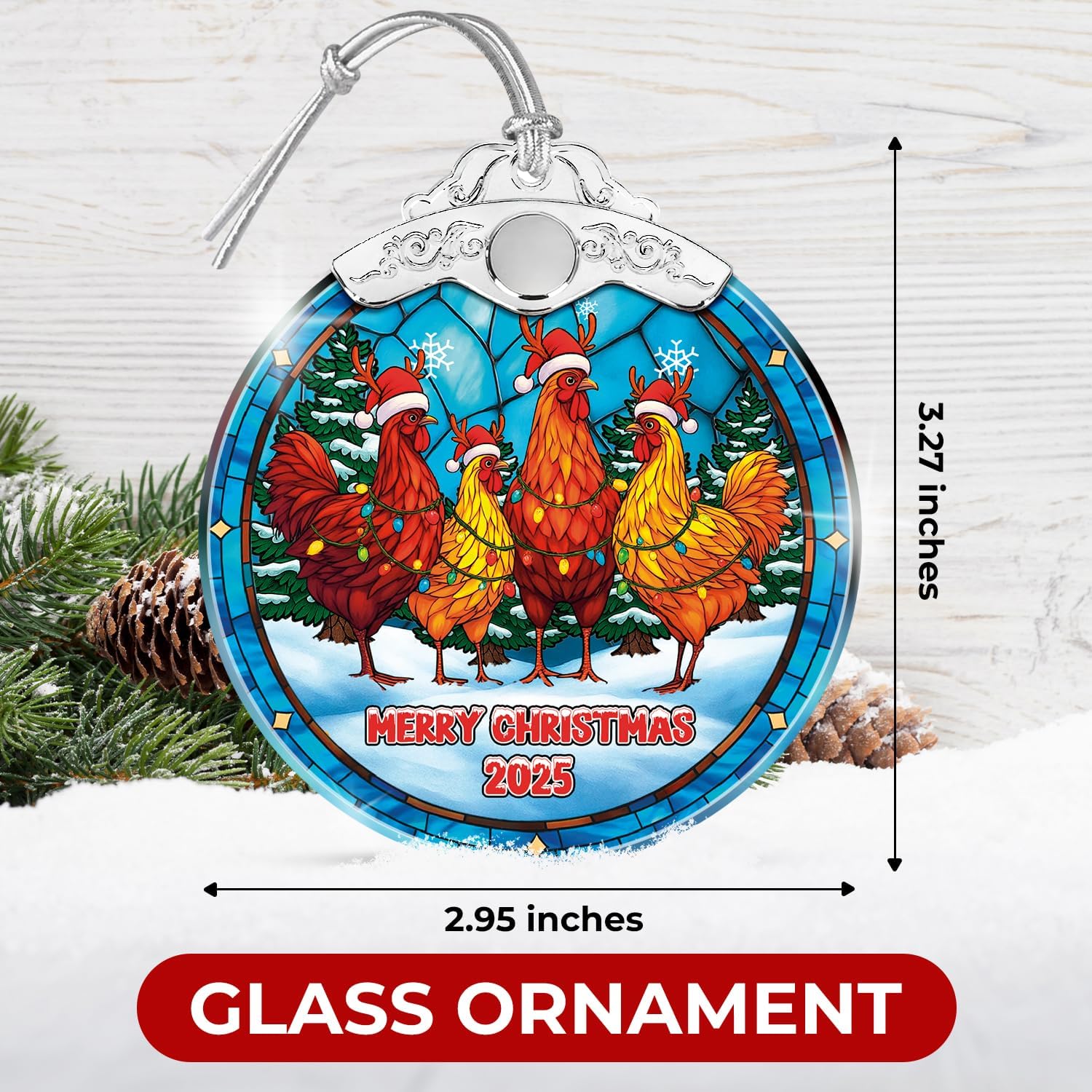 Chicken Merry Christmas 2025 - Stained Glass Ornament