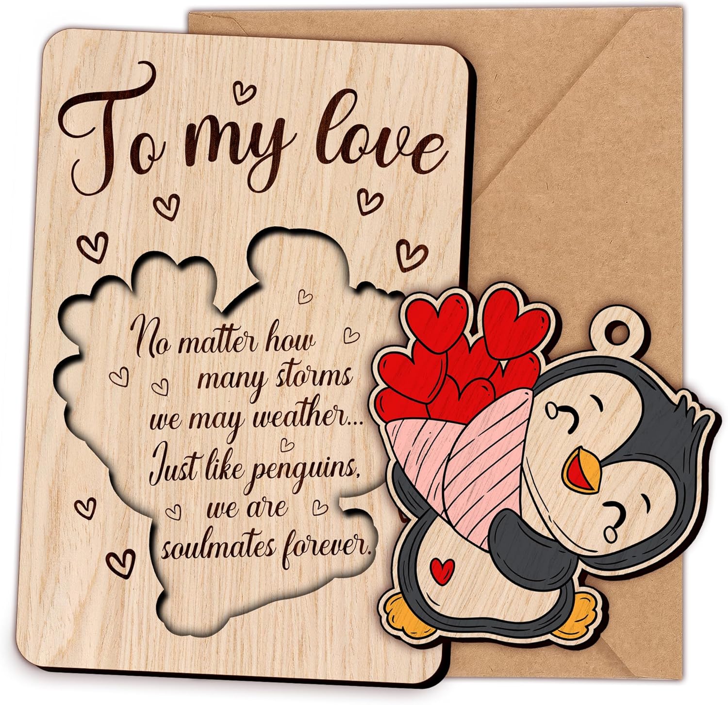 Penguin To My Love - Valentine's Day Wooden Card
