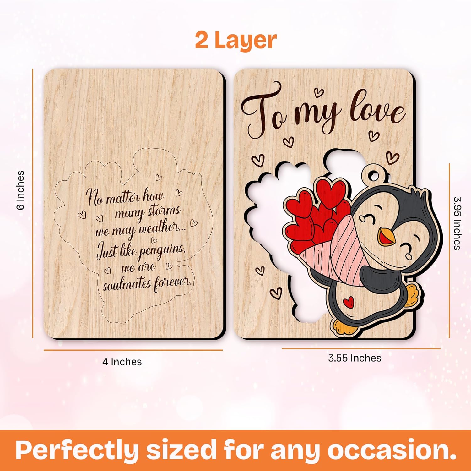 Penguin To My Love - Valentine's Day Wooden Card