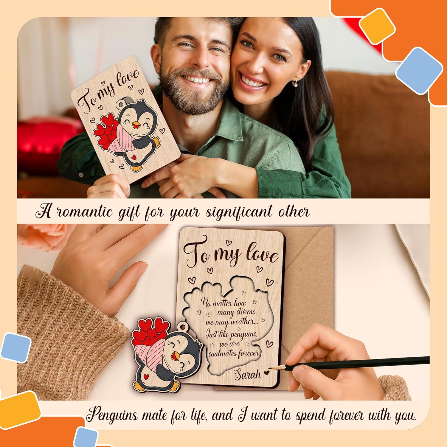 Penguin To My Love - Valentine's Day Wooden Card