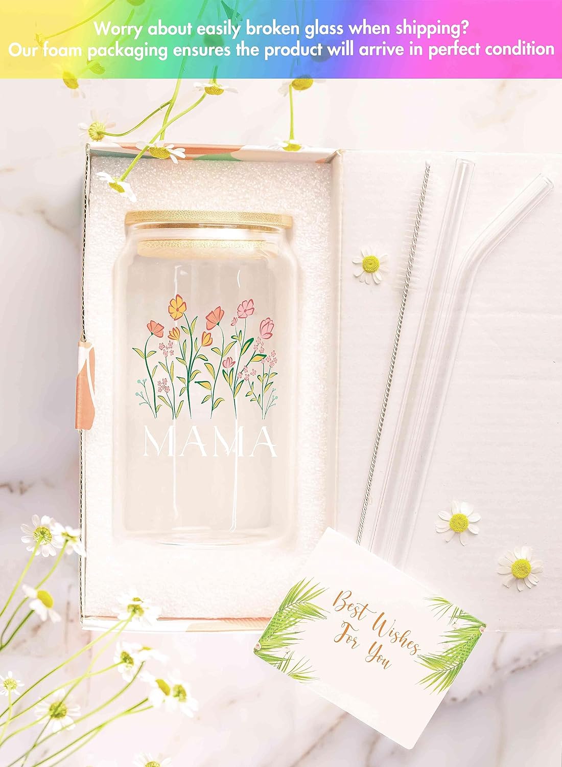 Mama And Flowers- 16 Oz Coffee Glass