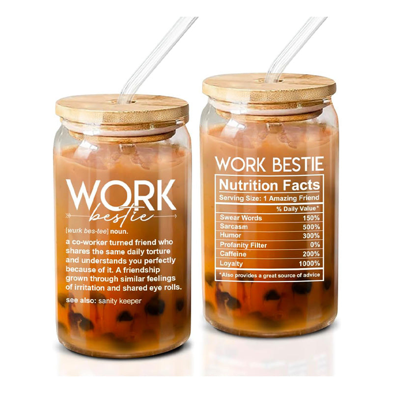 Work Bestie + Nutrition Facts - 16 Oz Coffee Glass