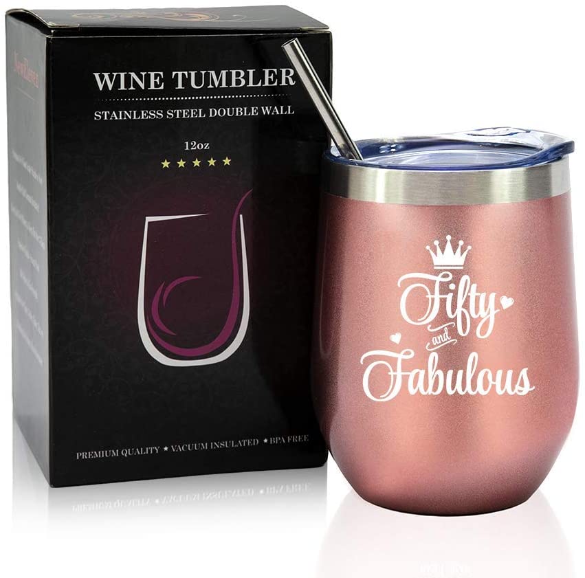 50th Birthday Gifts For Women - 12 oz Wine Tumbler