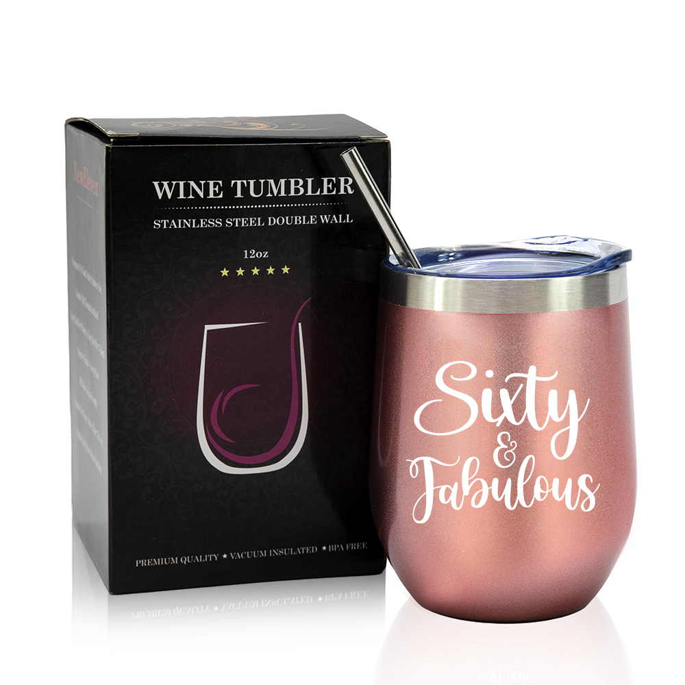 60th Birthday Gifts For Women - 12 oz Wine Tumbler