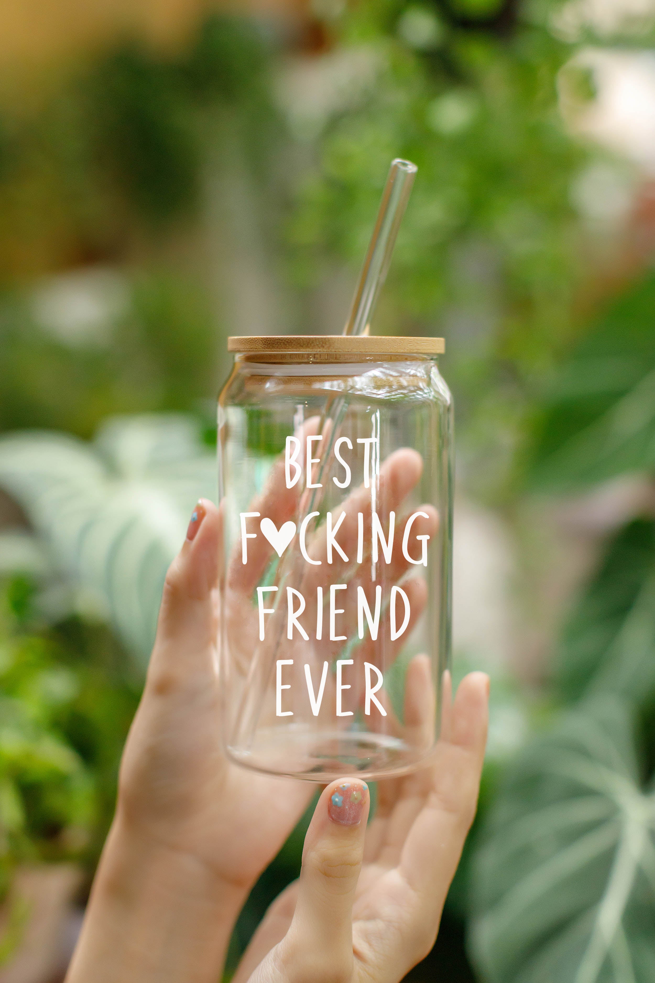 Iced Coffee Glass Cup w/Lid & Straw - Christmas BFF Gifts, Friendship Gifts