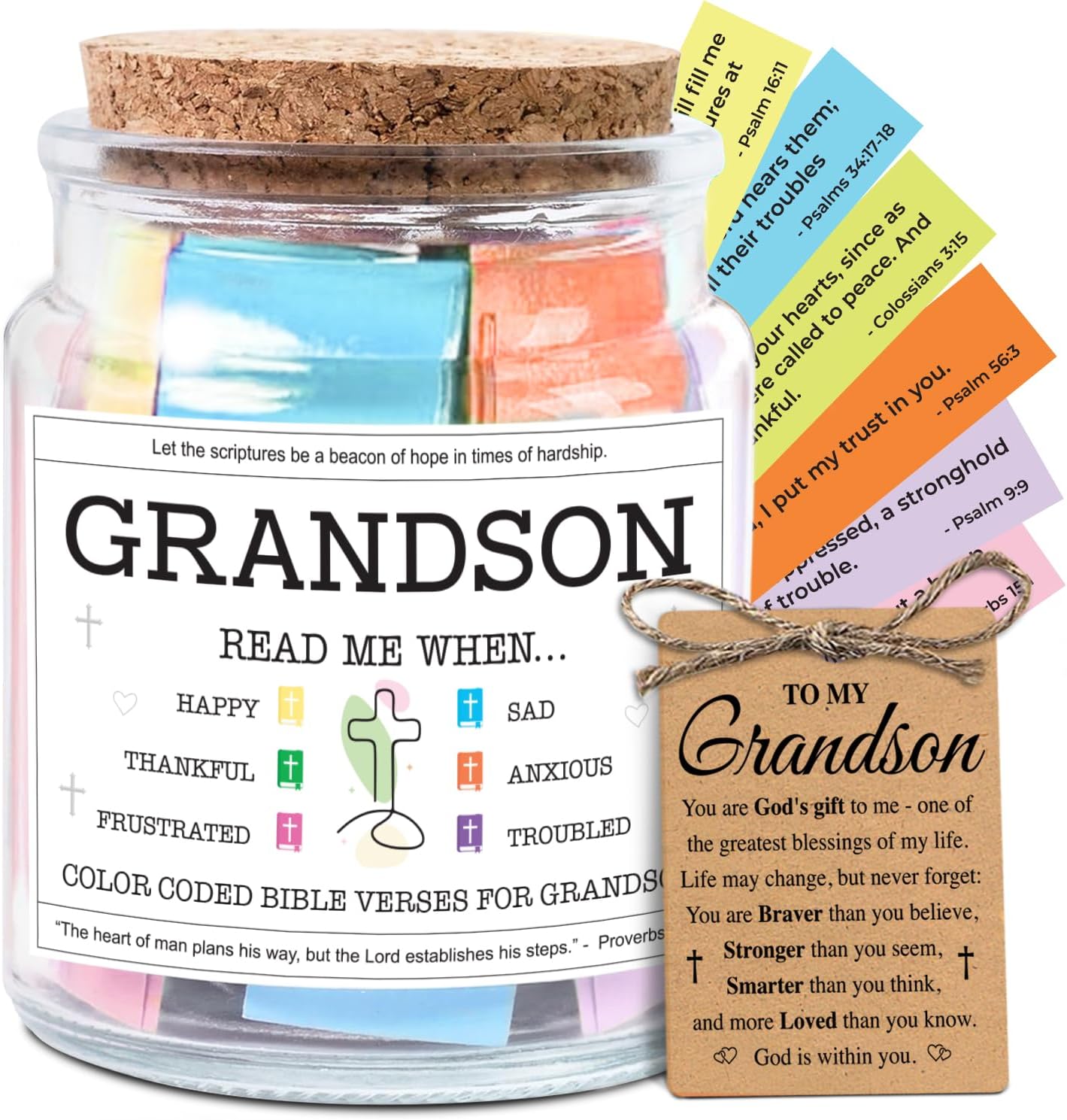 NewEleven Gifts For Grandson - Christian Easter Gifts for Young Men or Teen Boys - Meaningful Presents For Grandsons, Kids - Christian Gift For Grandsons From Grandma, Grandpa - Bible Verse Jar