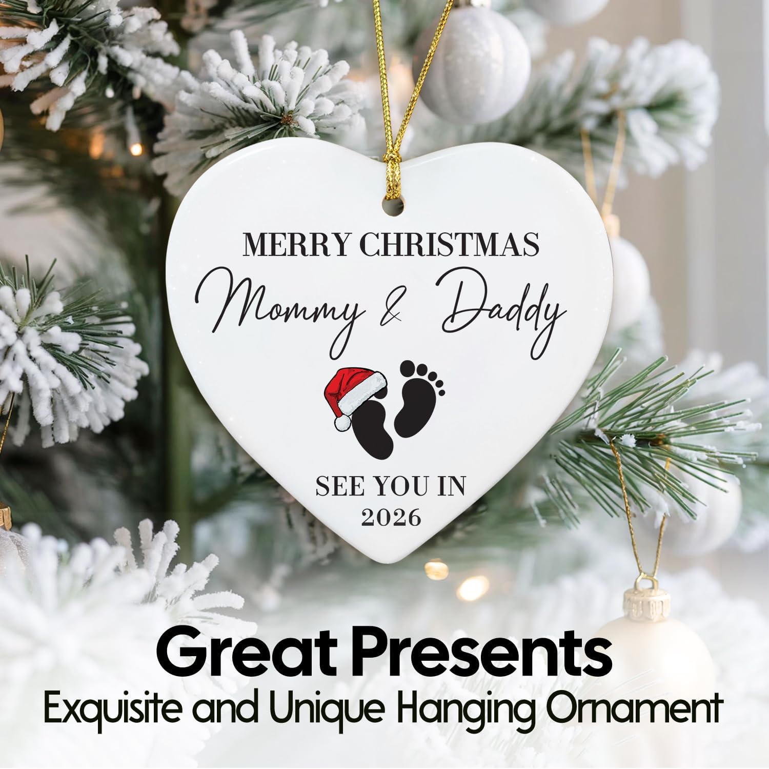 Heart-Shaped Ceramic Christmas Ornament – “See You in 2026” Holiday Decoration