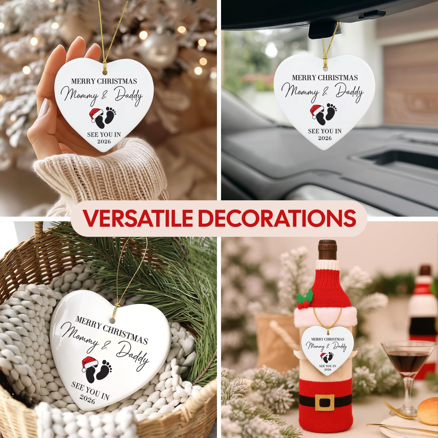 Heart-Shaped Ceramic Christmas Ornament – “See You in 2026” Holiday Decoration