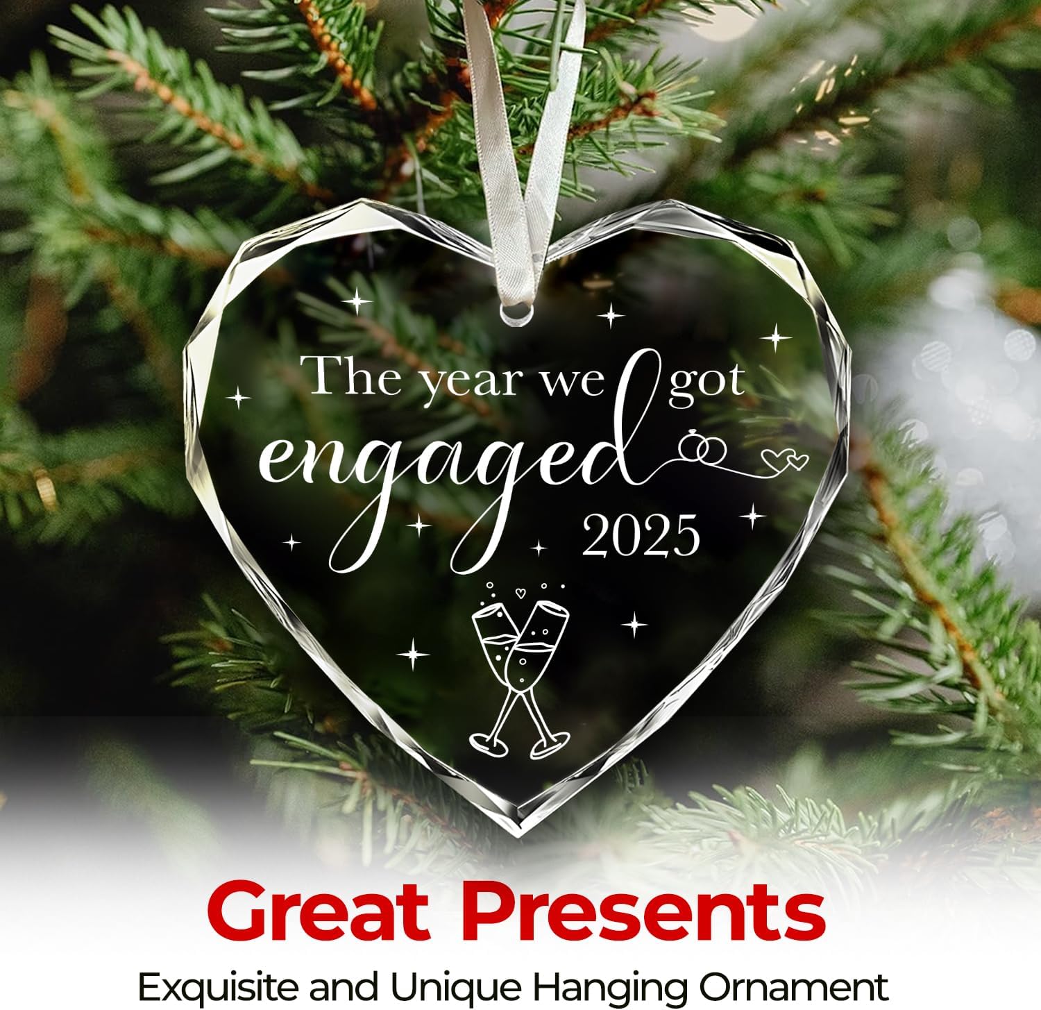 The Year We Got Engaged 2025 - Heart Glass Ornament
