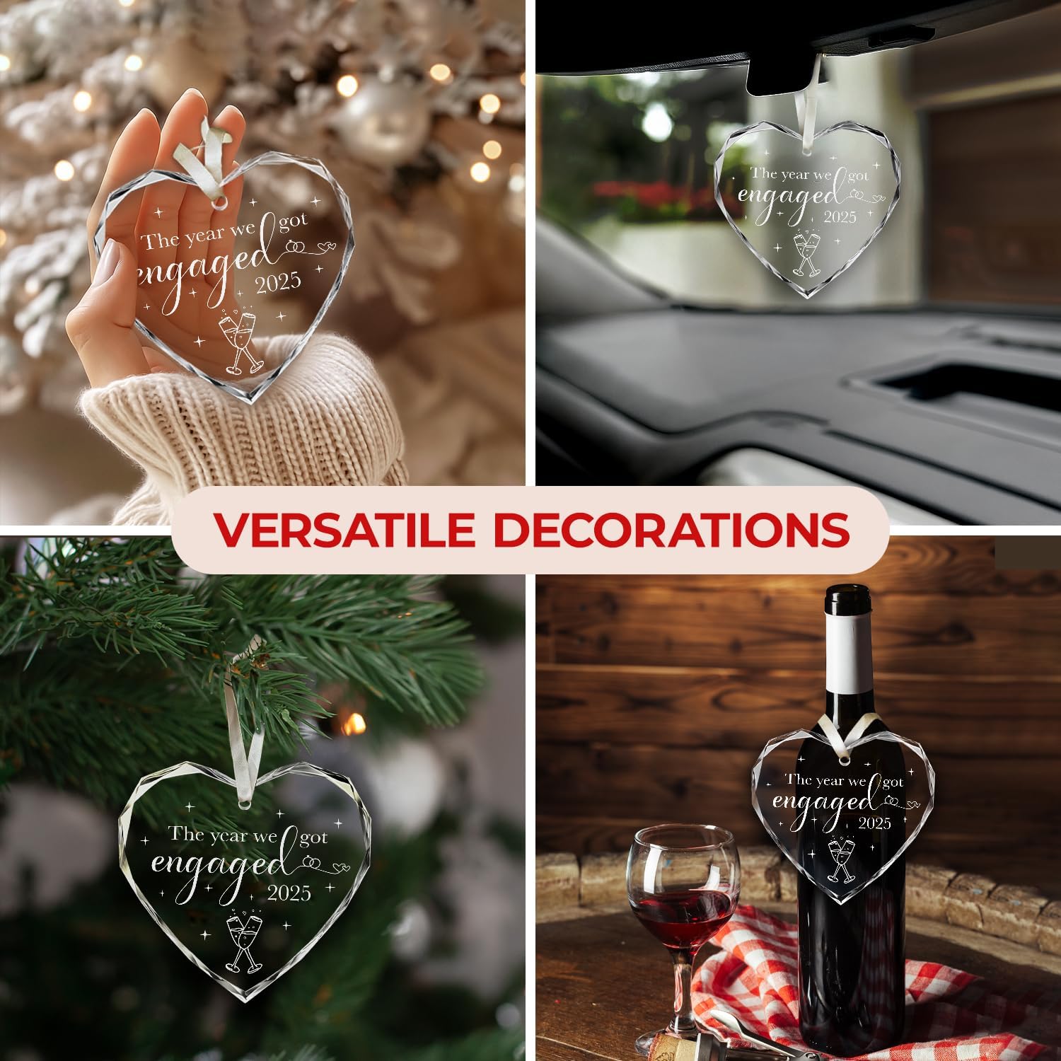 The Year We Got Engaged 2025 - Heart Glass Ornament