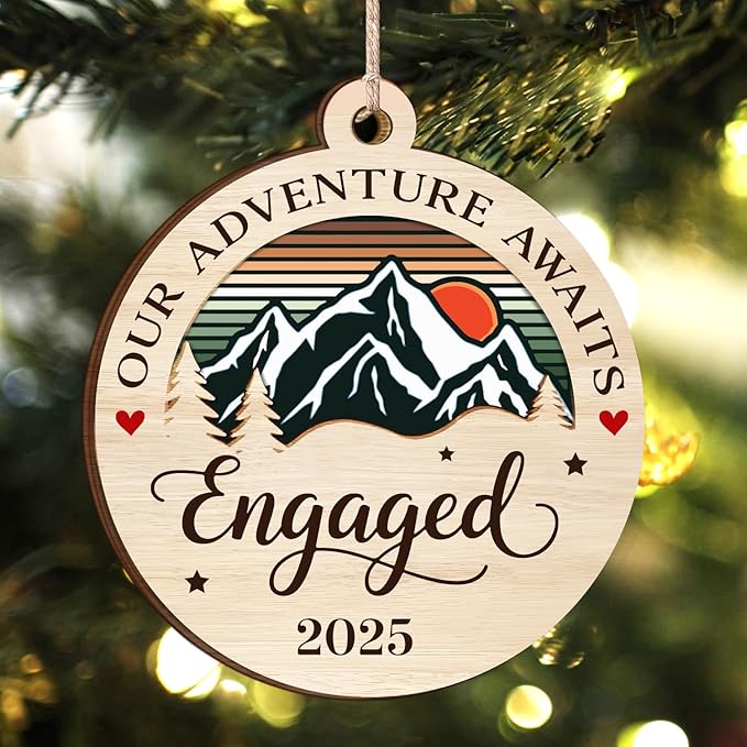 Our Adventure Awaits Engaged 2025 - Wooden Ornament