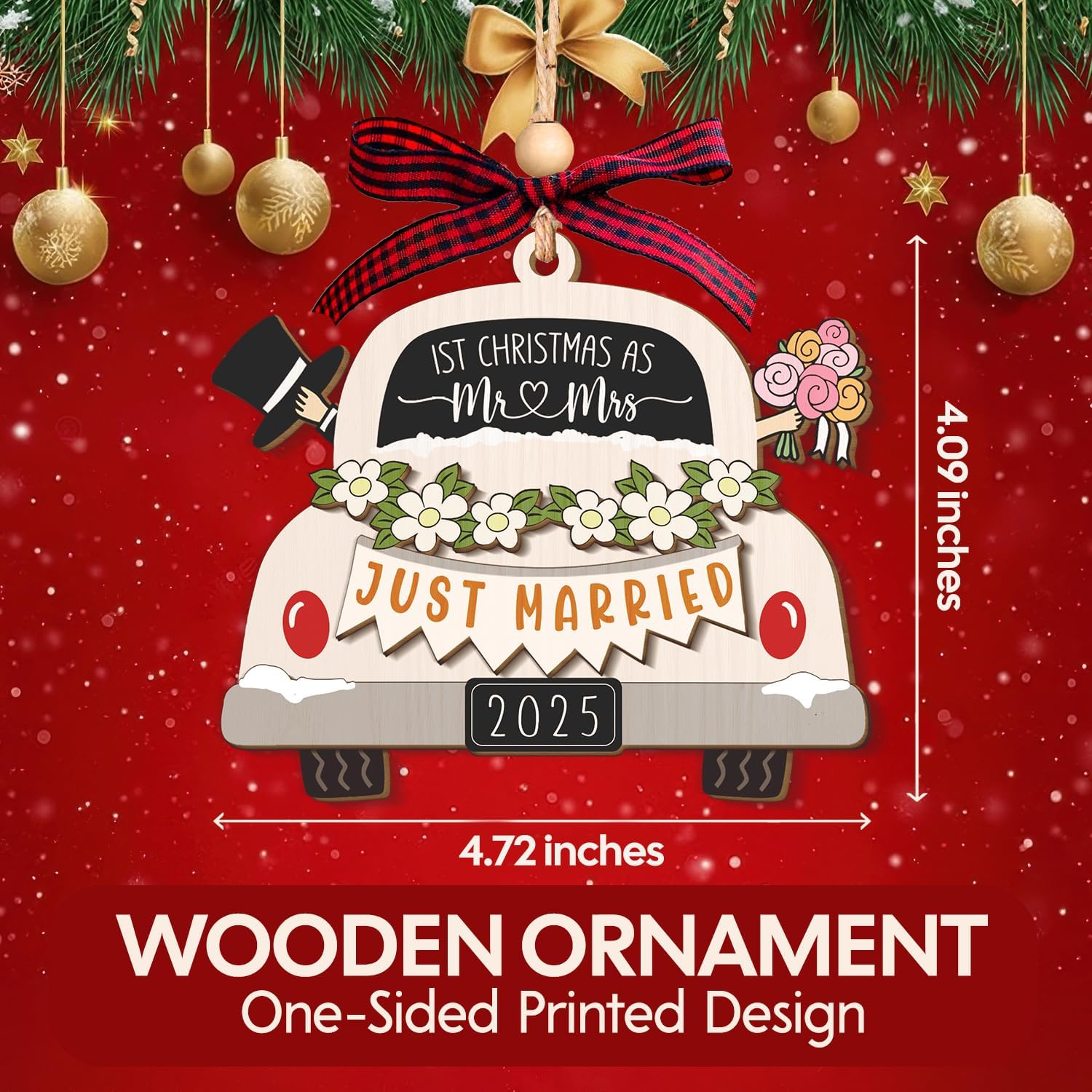 First Christmas As Mr and Mrs 2025 + Just Married - Wooden Ornament