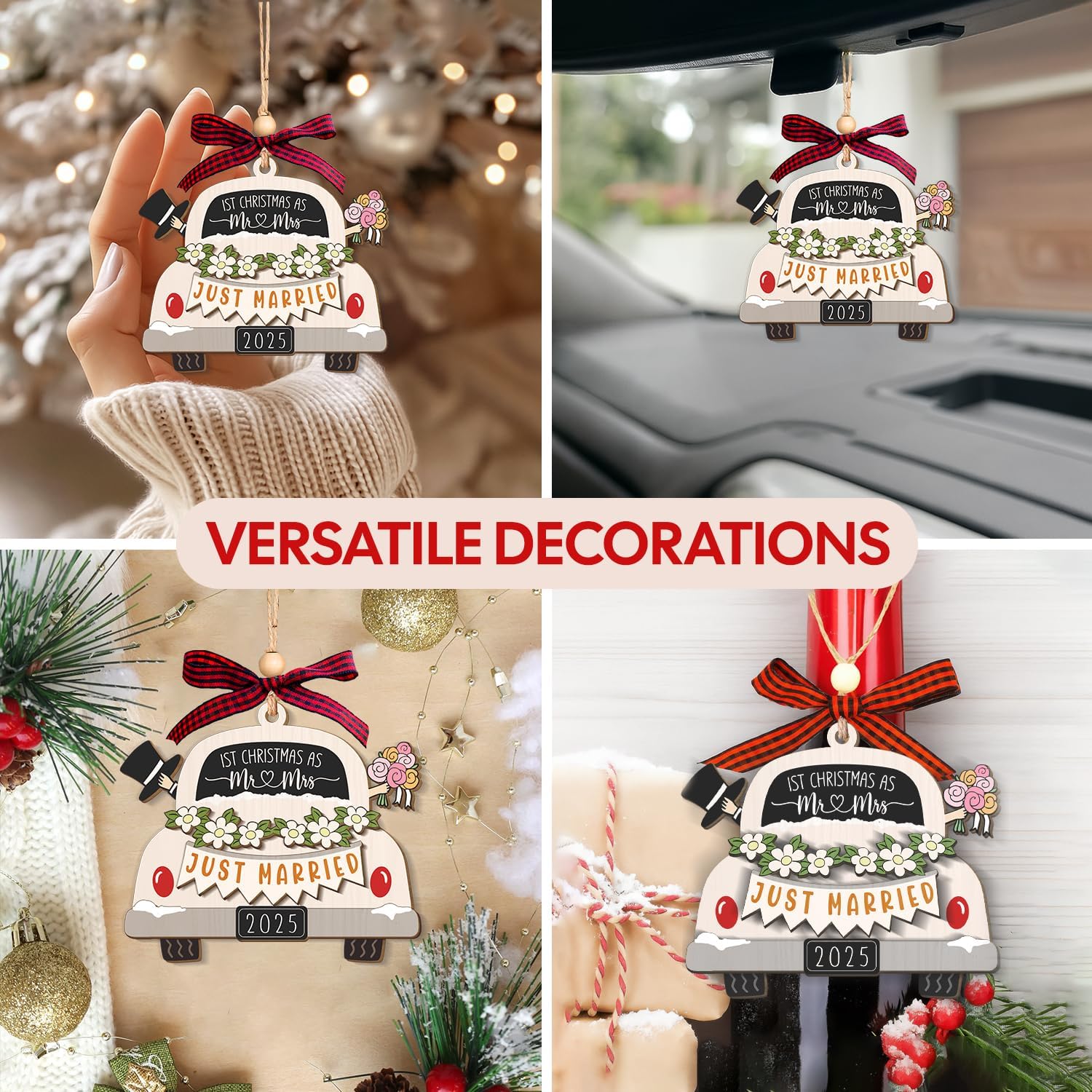 First Christmas As Mr and Mrs 2025 + Just Married - Wooden Ornament