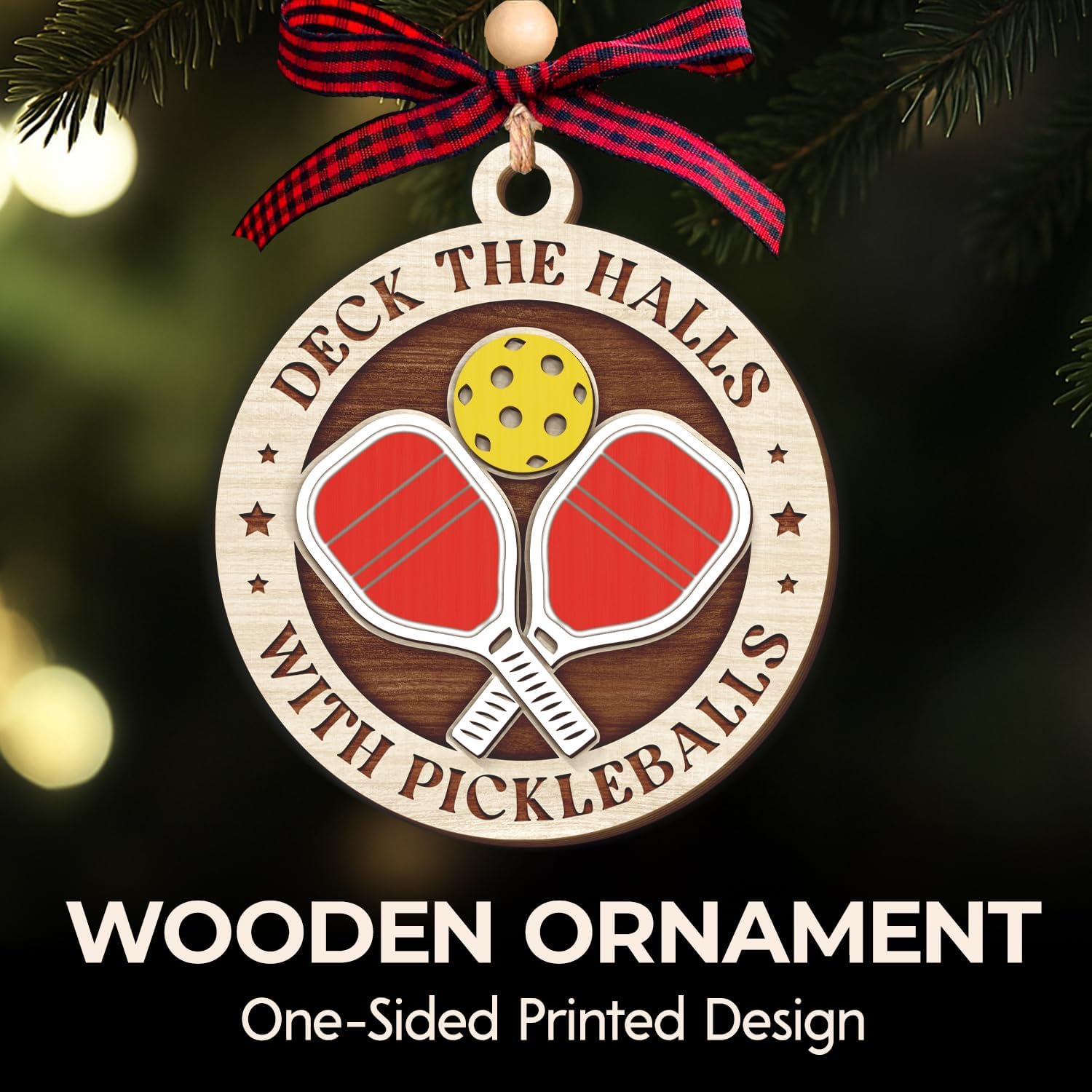 Pickleball Christmas - Wooden Ornament