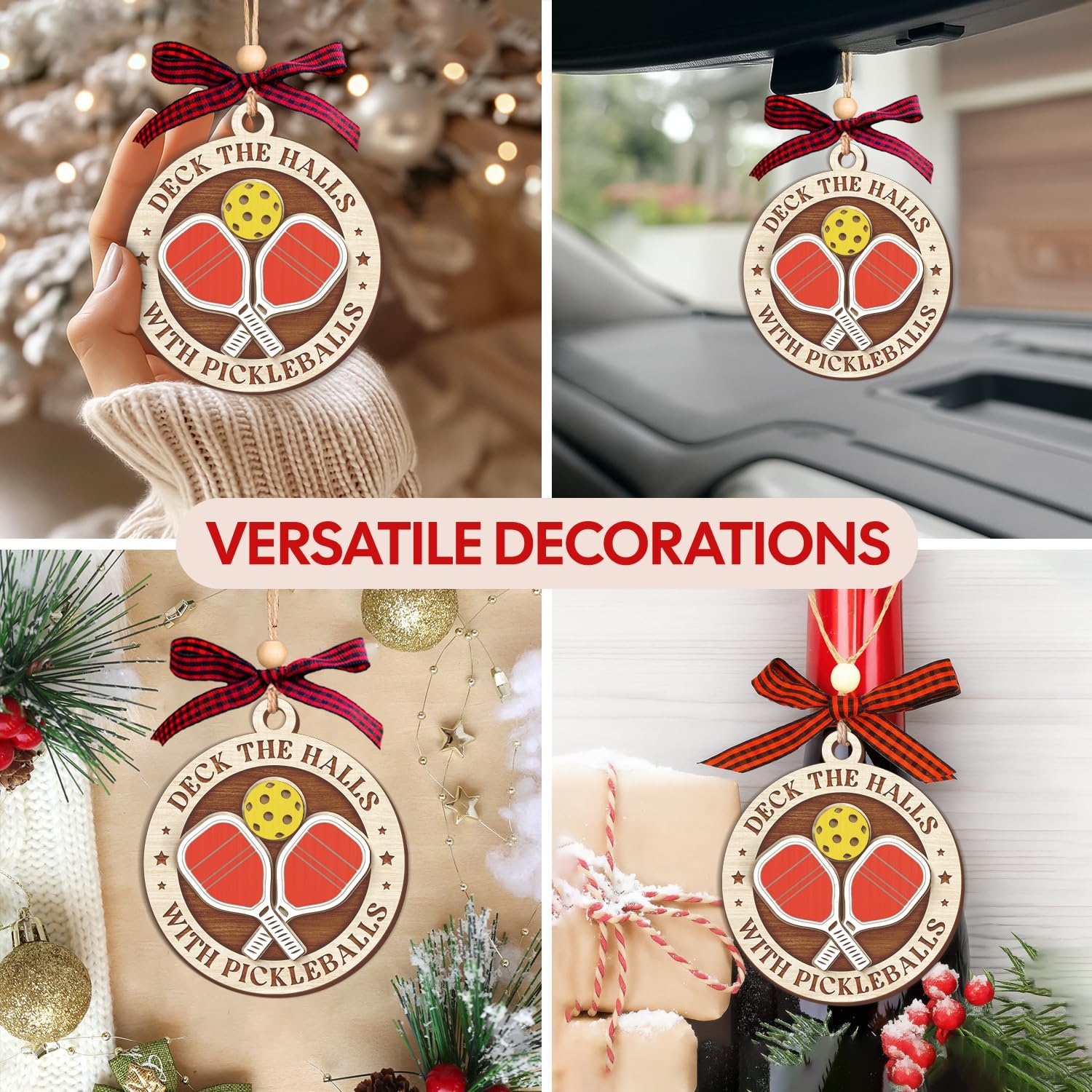 Pickleball Christmas - Wooden Ornament