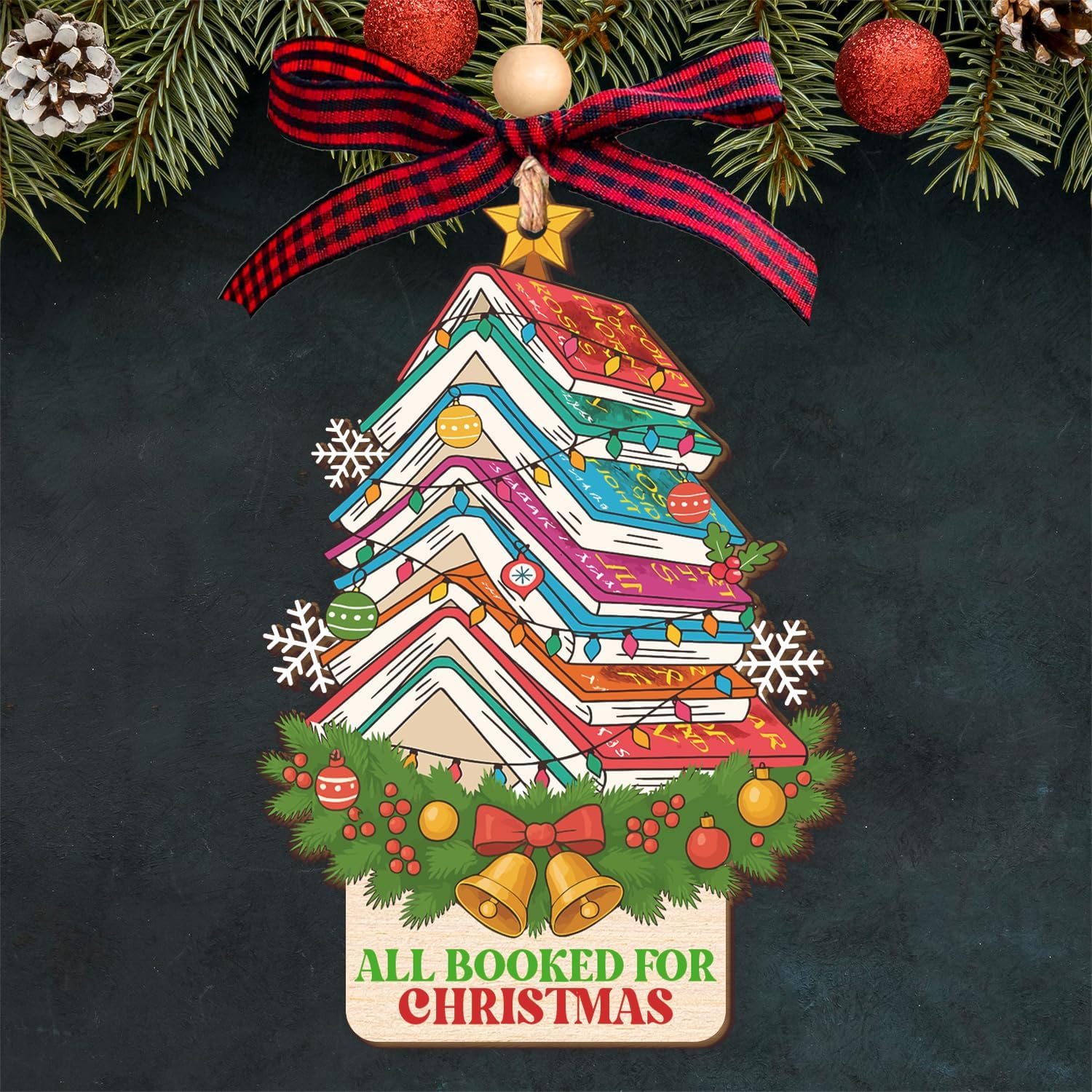 All Booked For Christmas - Wooden Ornament